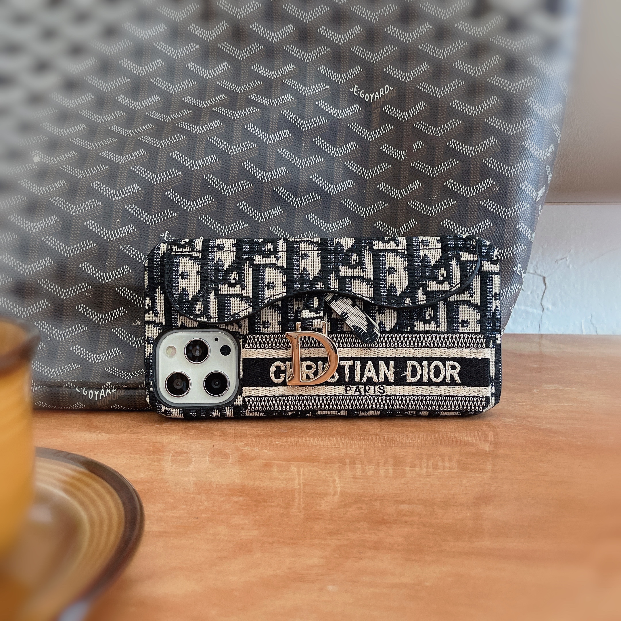 CD iPhone Case With Card Holder Black-KKY240115-GTOCASE