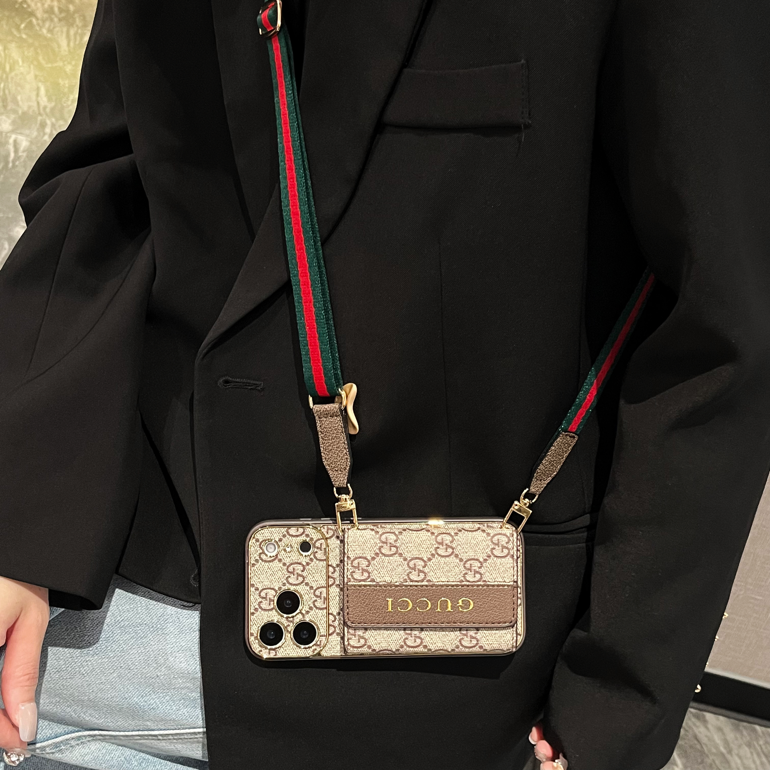 Stylish GG iPhone Case With Wallet And Crossbody Strap For iPhone 17 Series-CMGG008