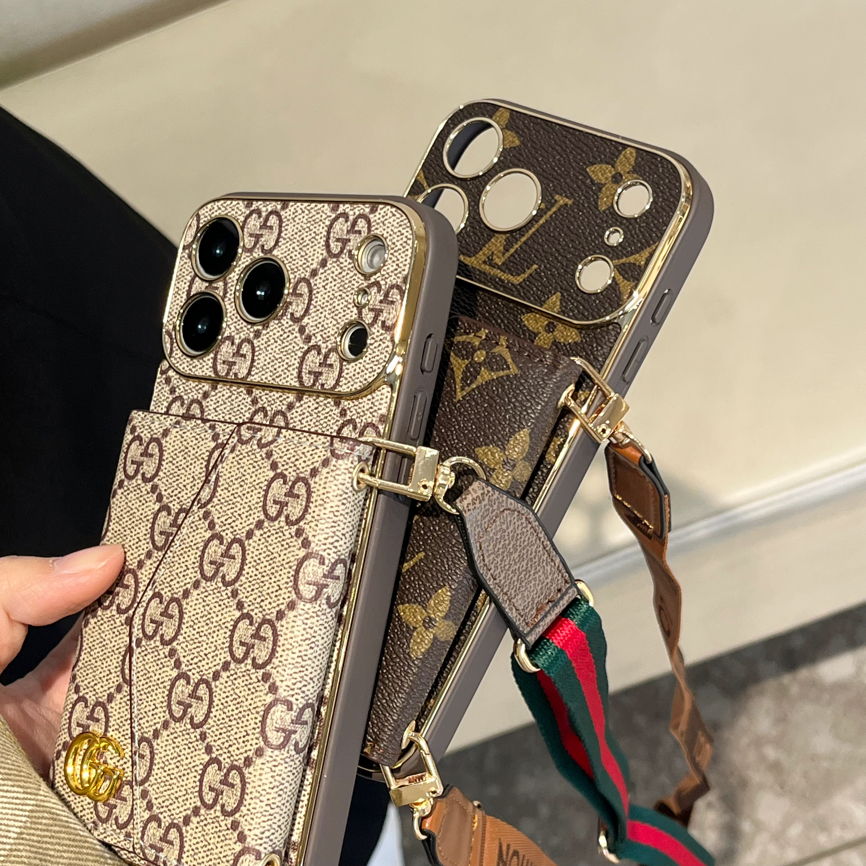 Elegant GG iPhone Case With Wallet And Crossbody Strap For iPhone 17 Series-CMGG001