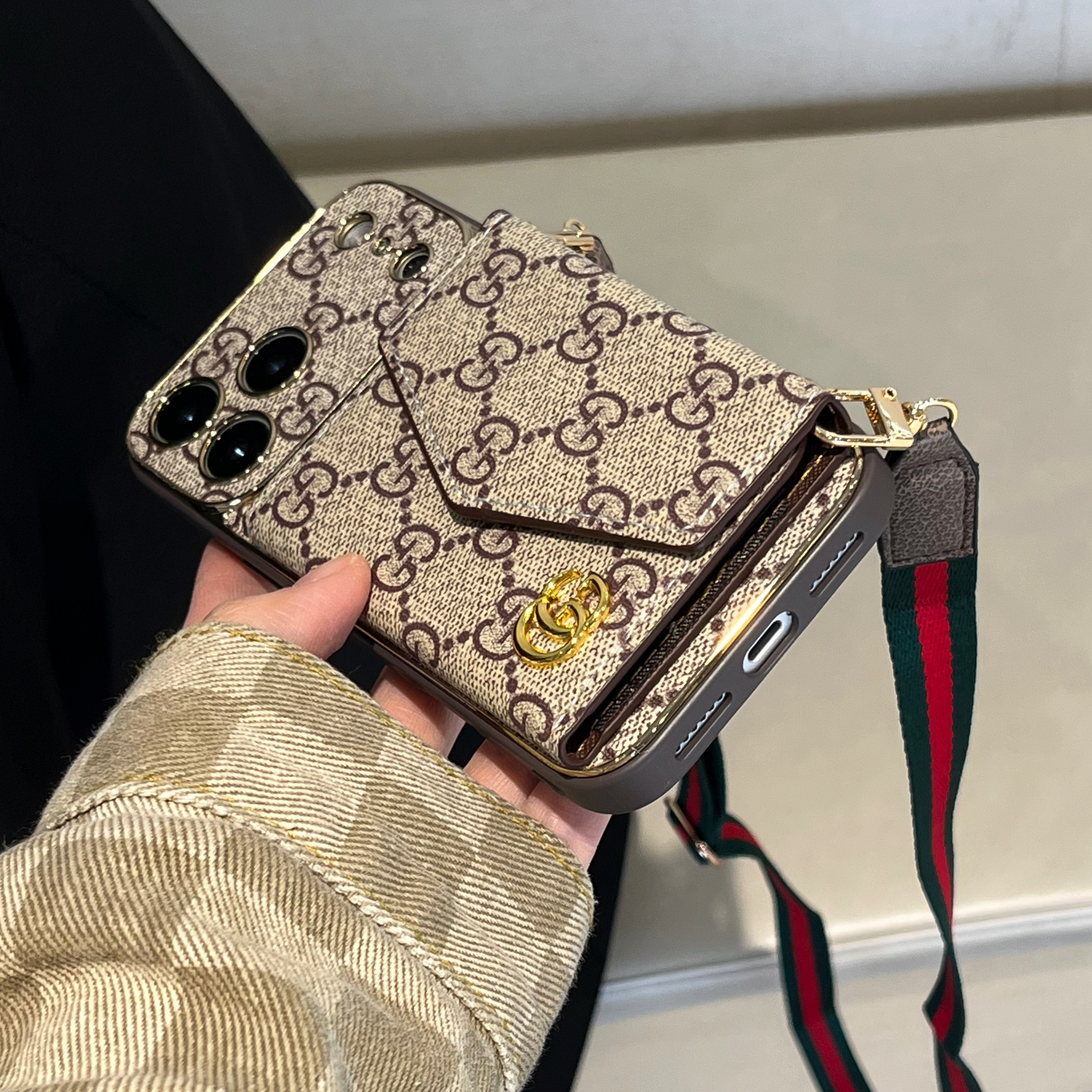 Elegant GG iPhone Case With Wallet And Crossbody Strap For iPhone 17 Series-CMGG001