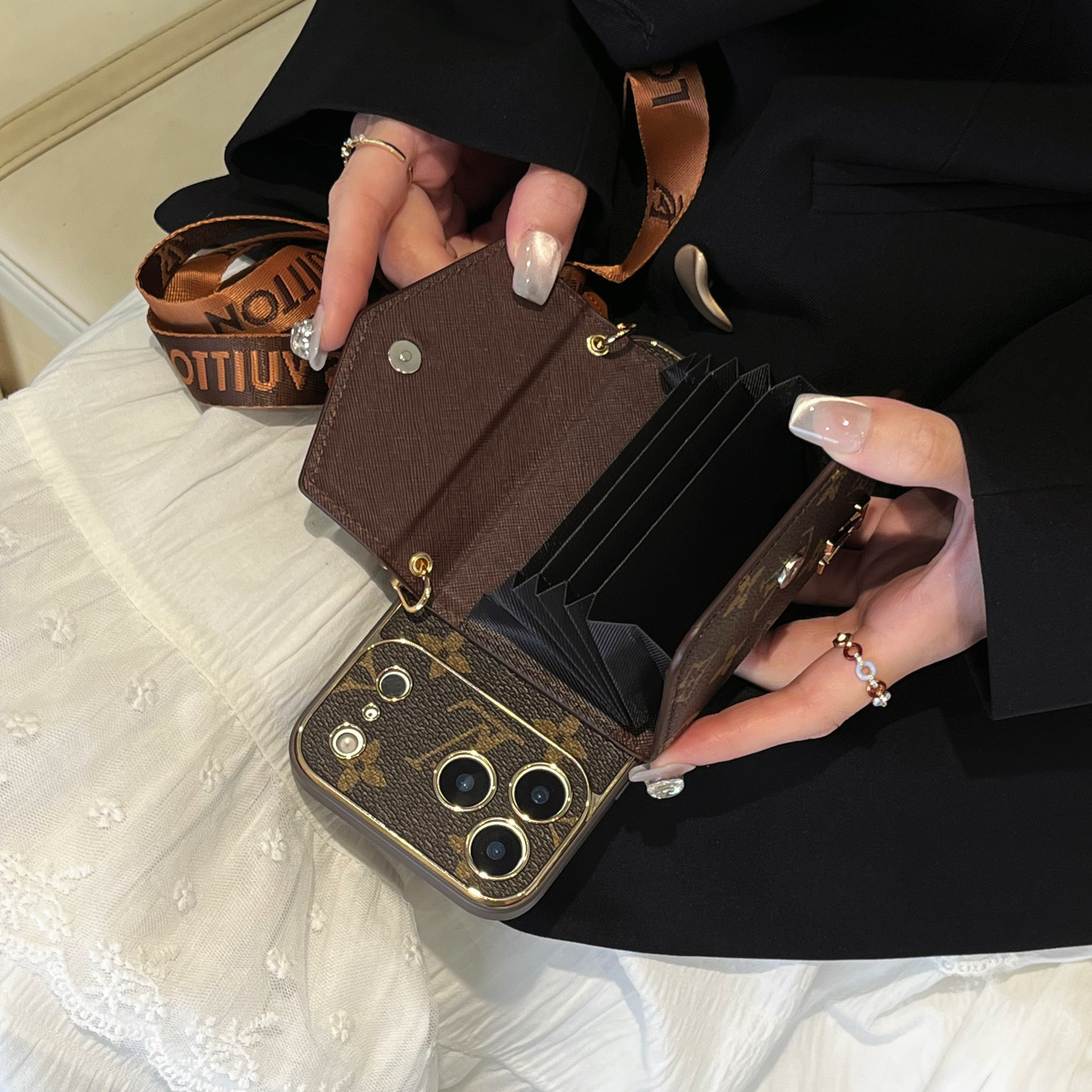 Elegant GG iPhone Case With Wallet And Crossbody Strap For iPhone 17 Series-CMGG001