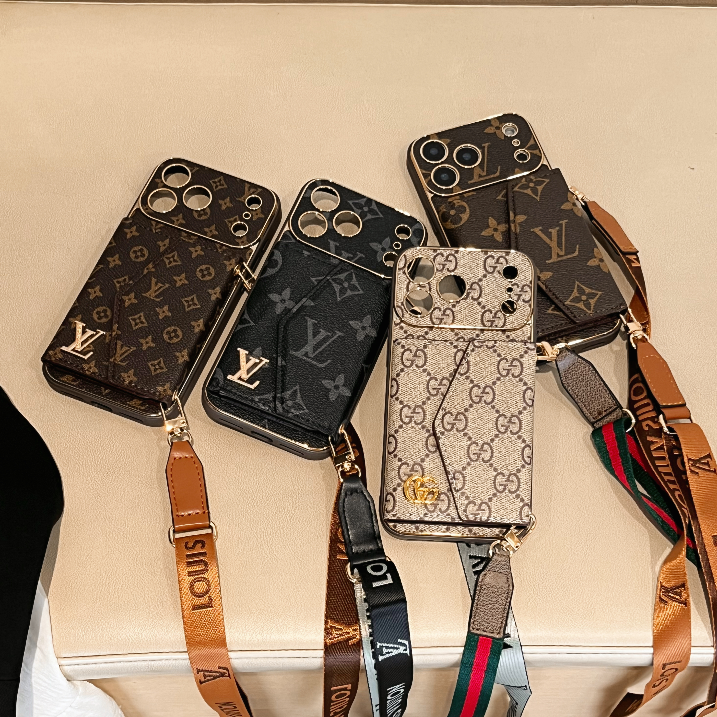 Elegant GG iPhone Case With Wallet And Crossbody Strap For iPhone 17 Series-CMGG001