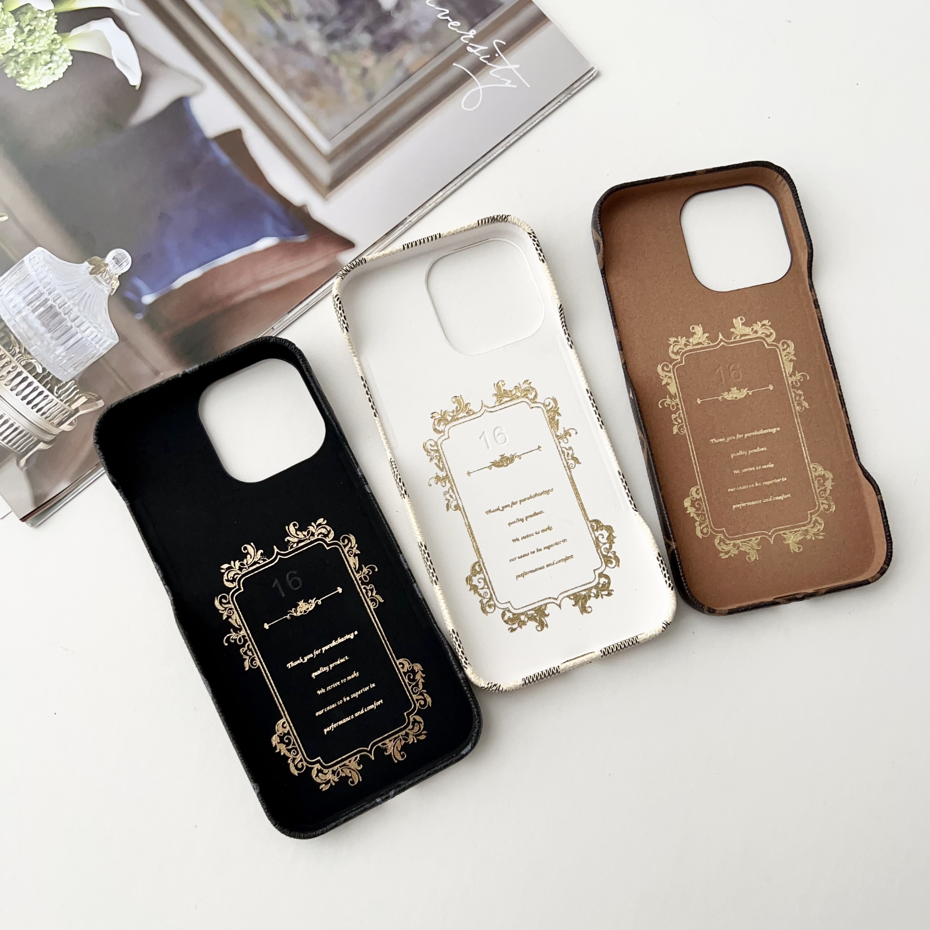 Leather Monogram iPhone Case With Card Holder White-VXK251525