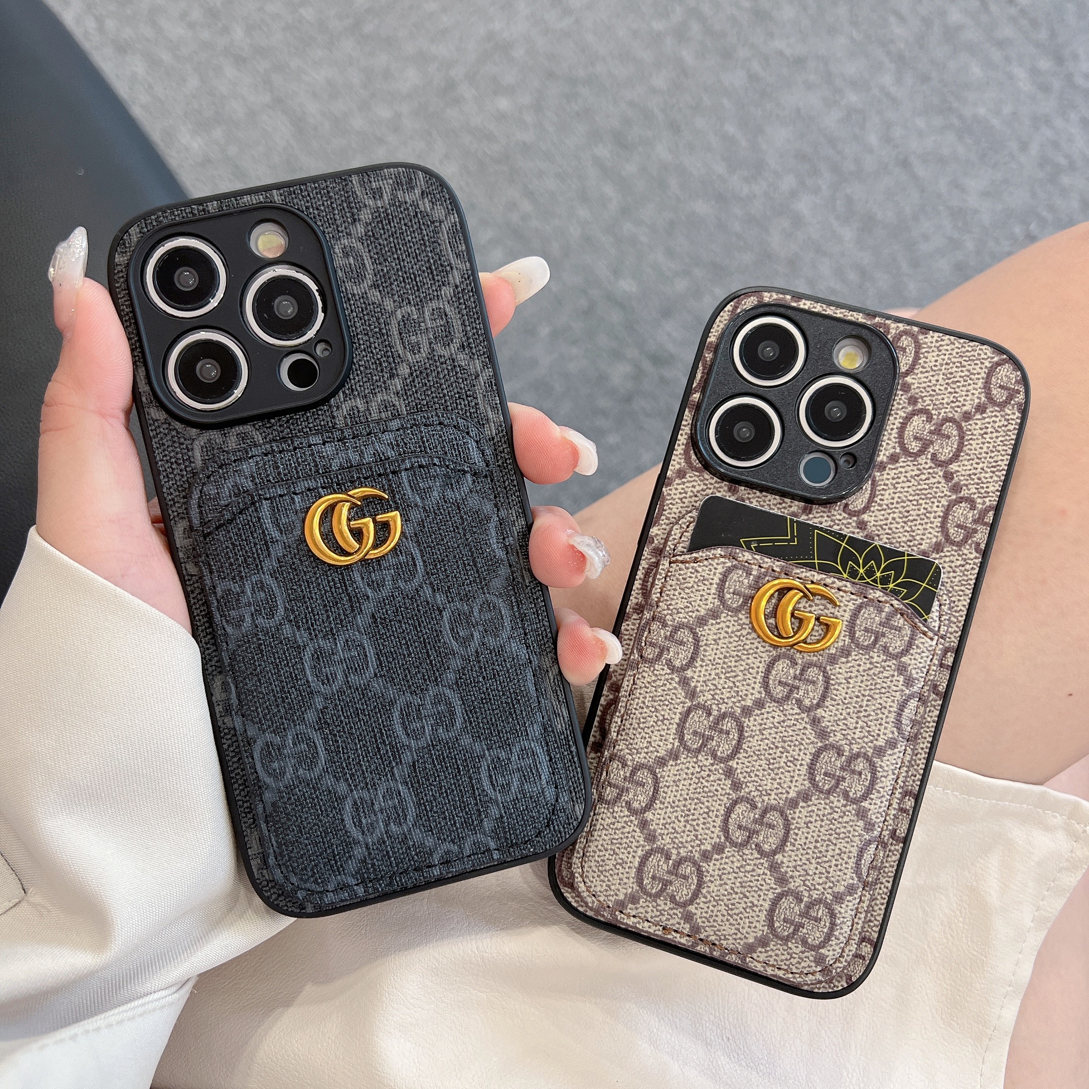 Classic GG iPhone Case With Card Holder Black -KBK240425-GTOCASE