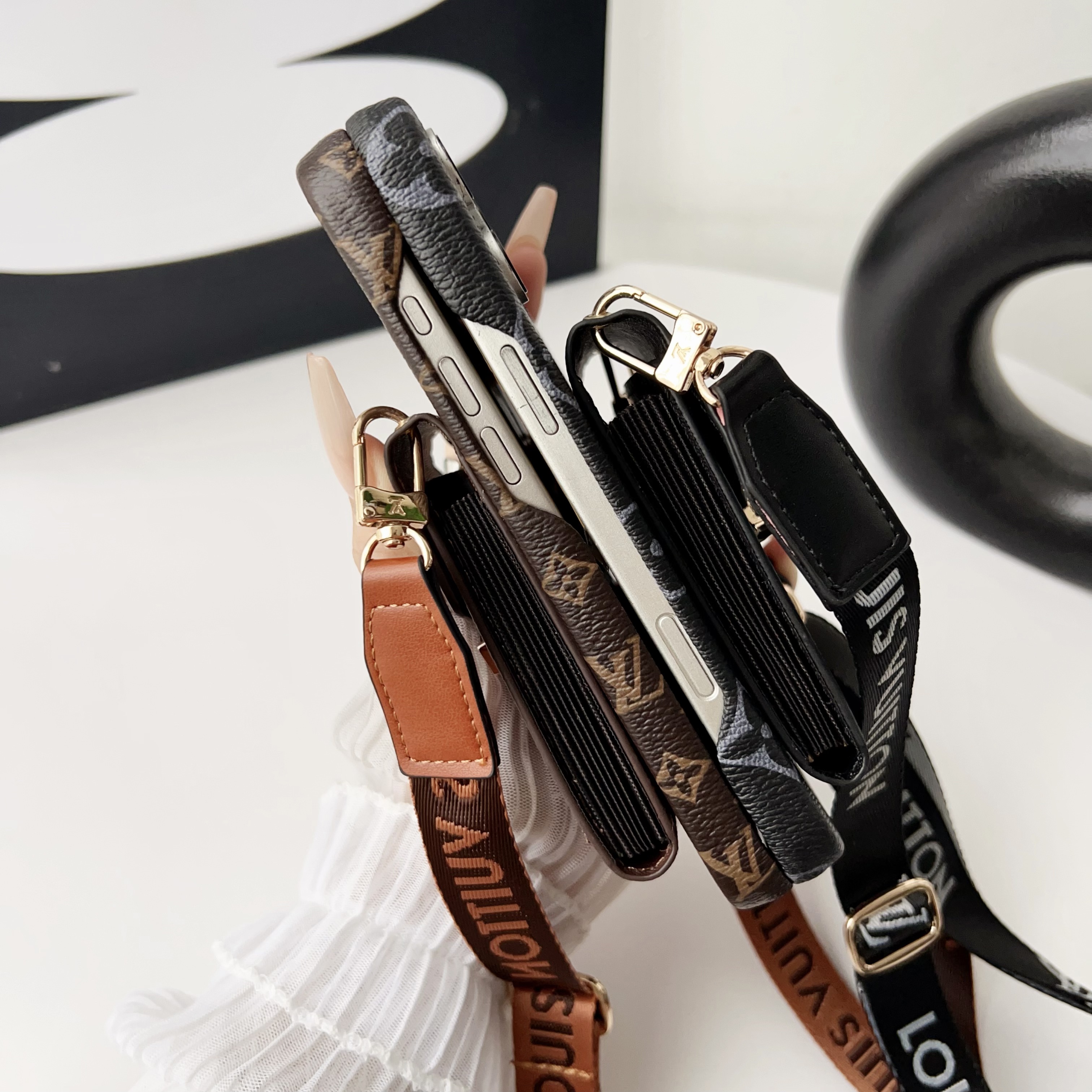 Premium  Leather Phone Case With Card Holder And Strap For iPhone Black-MTY241102-casezom