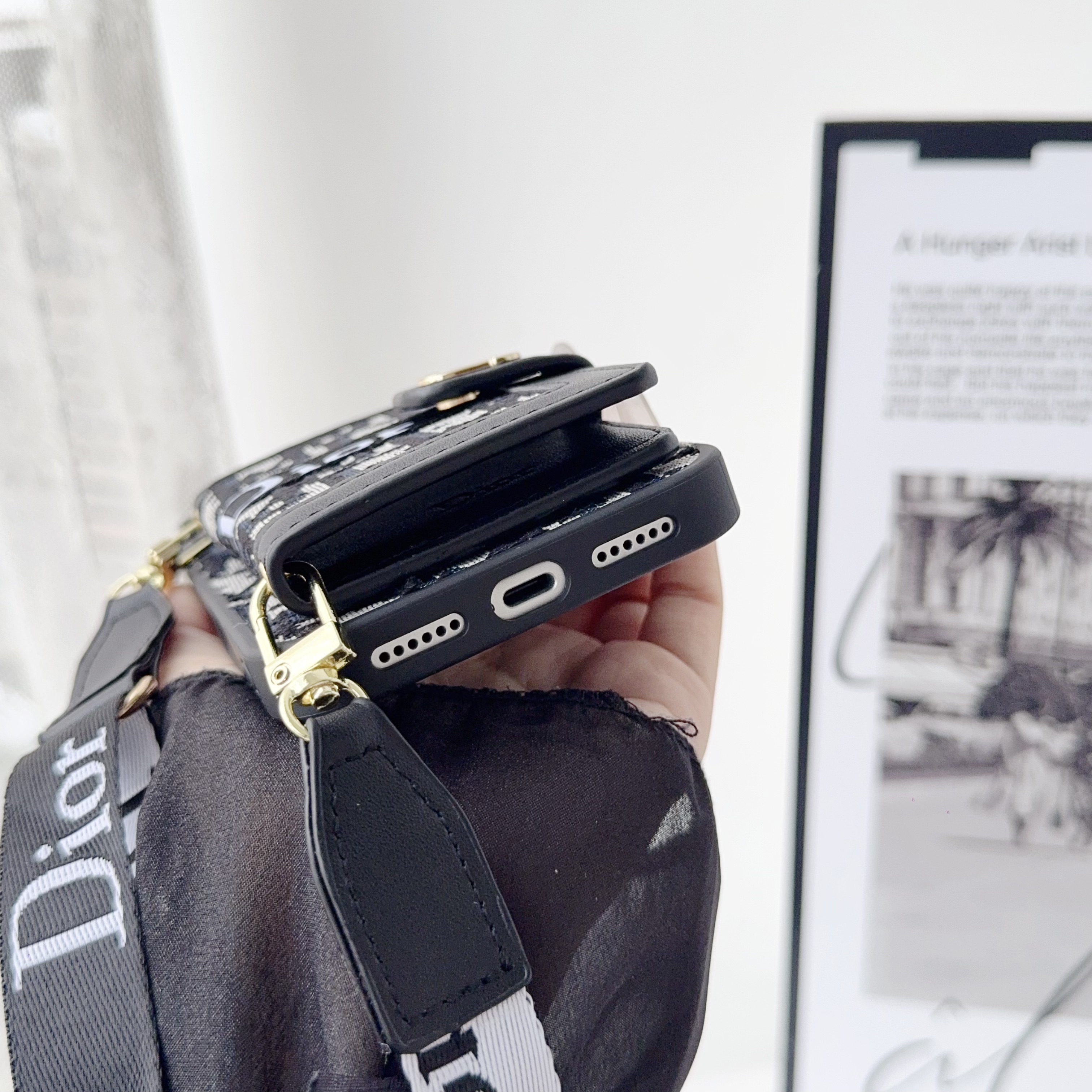 Classic Leather CD iPhone Case With Wallet And Crossbody Strap-CYK2501