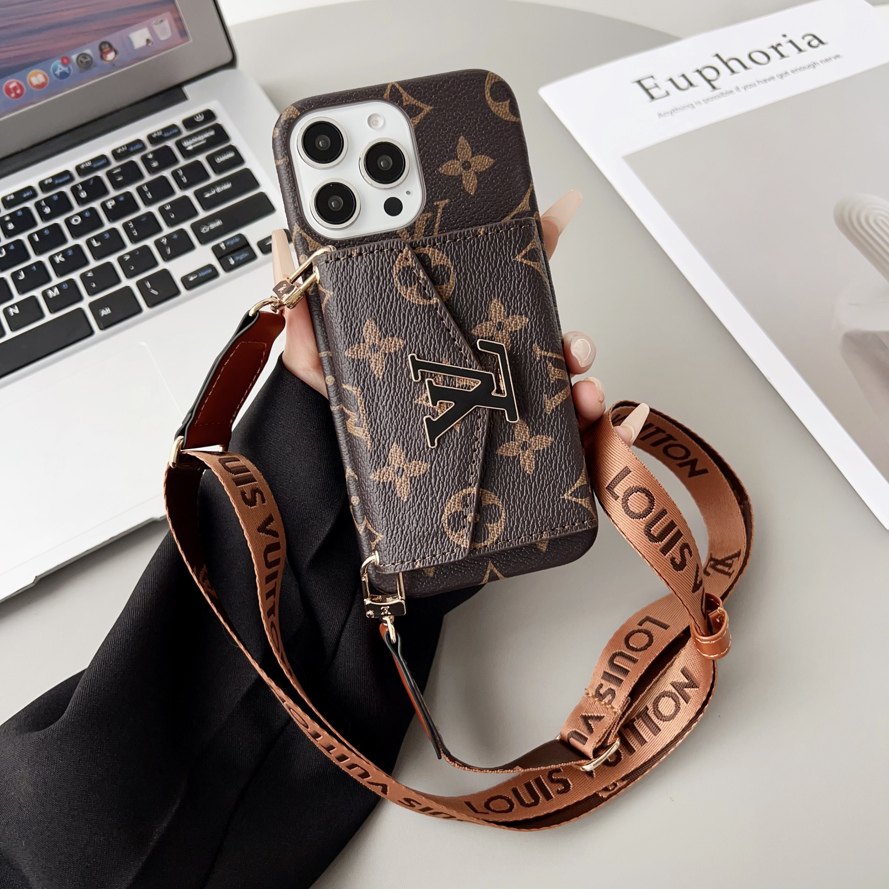 Monogram Phone Case With Wallet And Crossbody Strap For iPhone Big Printing -XKB241816-casezom