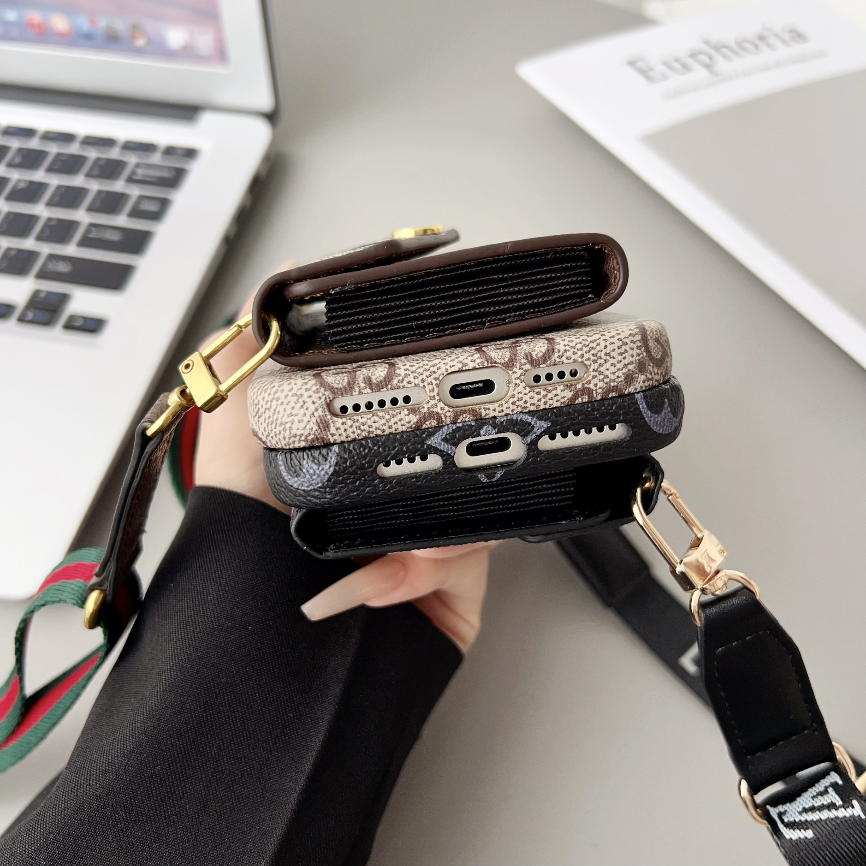 Monogram Phone Case With Wallet And Crossbody Strap For iPhone Big Printing -XKB241816-casezom