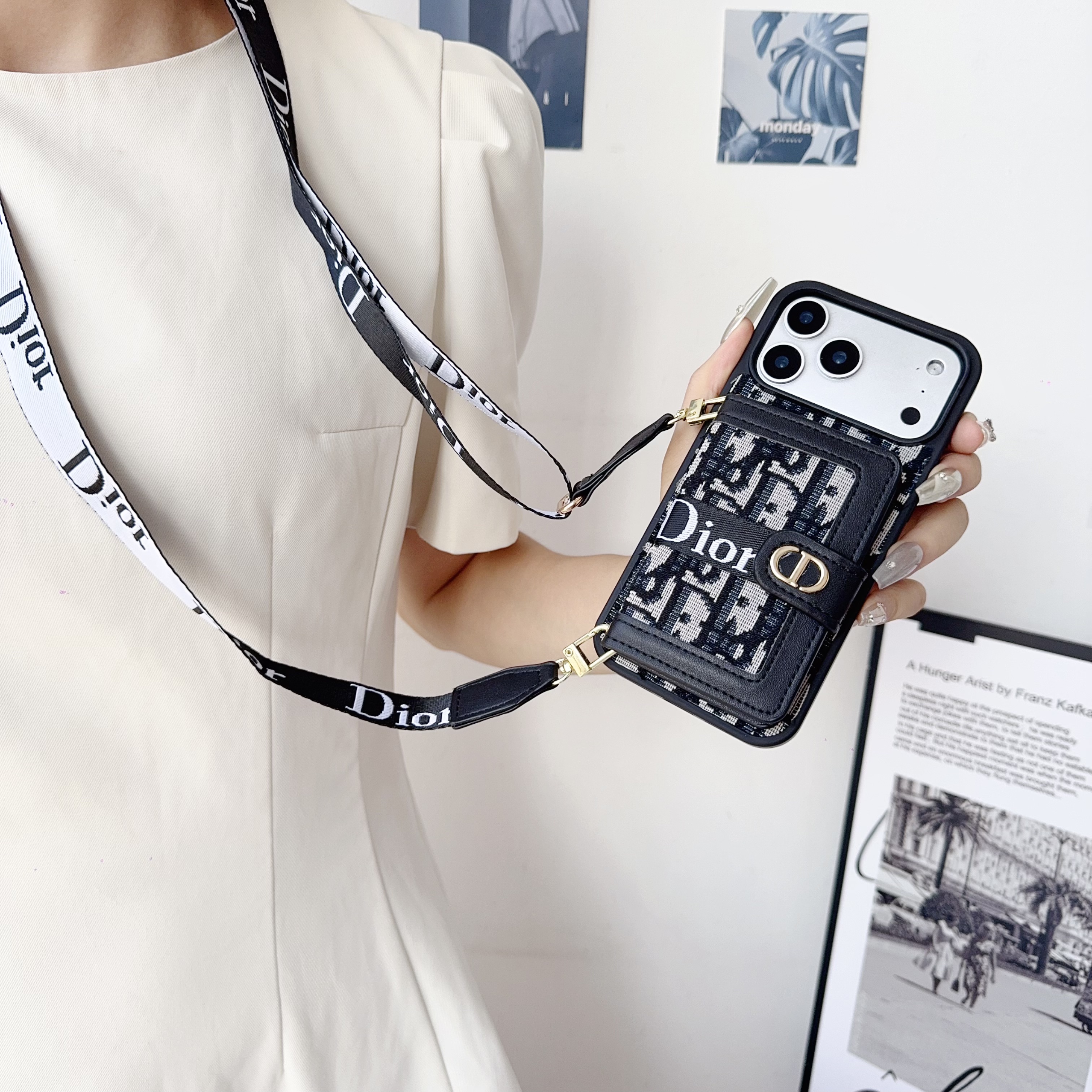 Classic Leather CD iPhone Case With Wallet And Crossbody Strap-CYK2501