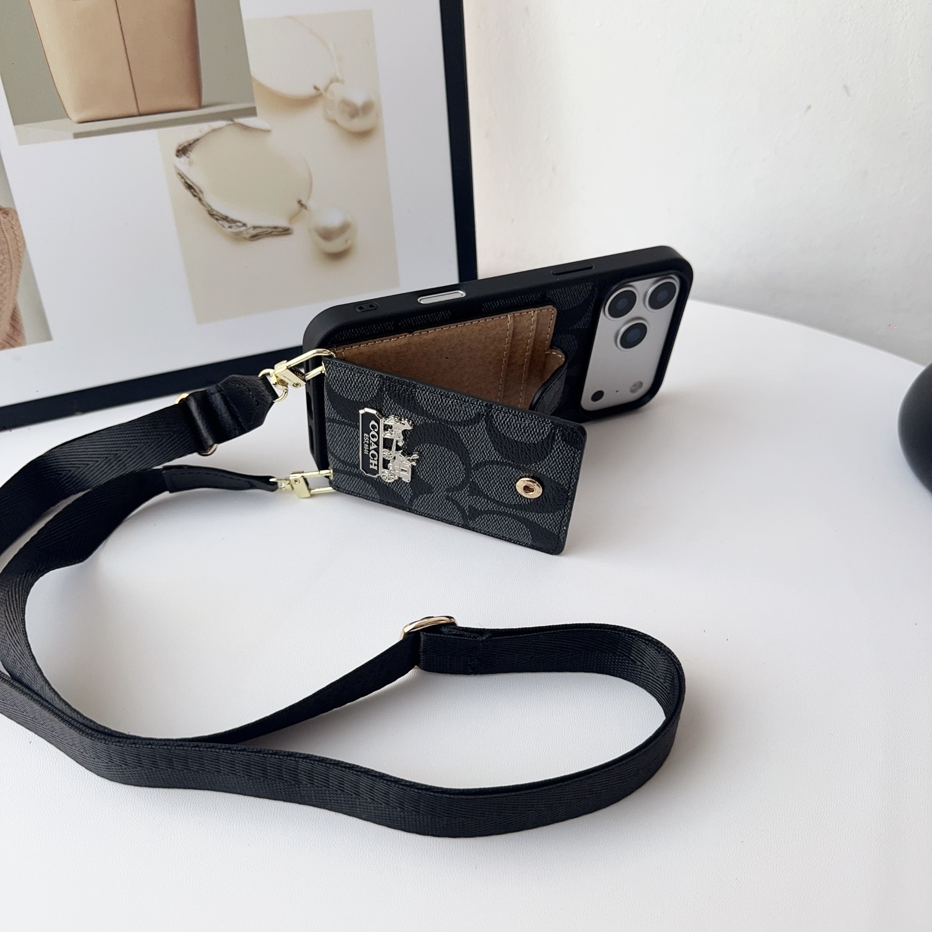 Leather CH iPhone Case With Wallet And Strap-LBK251702