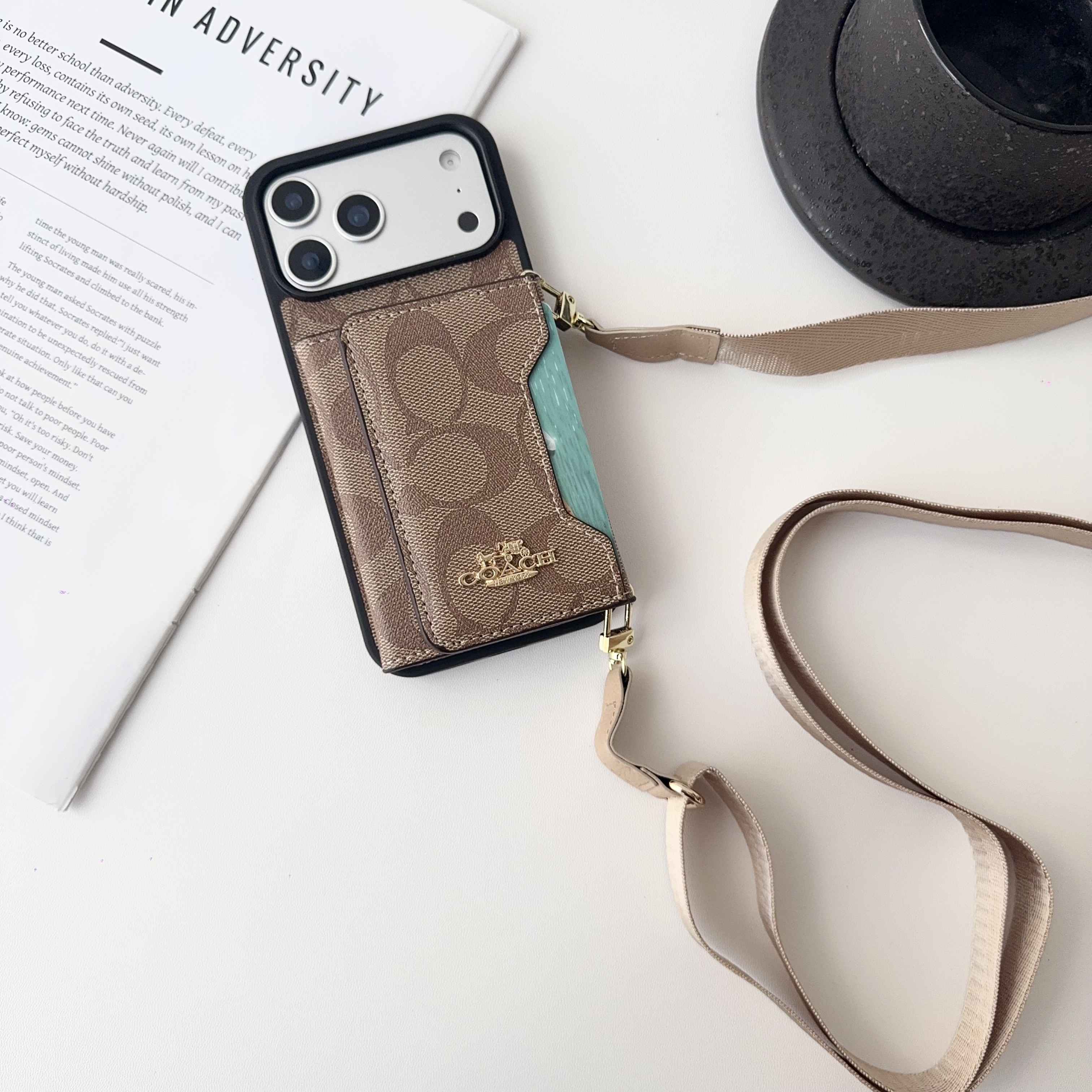 Leather CH iPhone Case With Wallet And Crossbody Strap-QBK2504