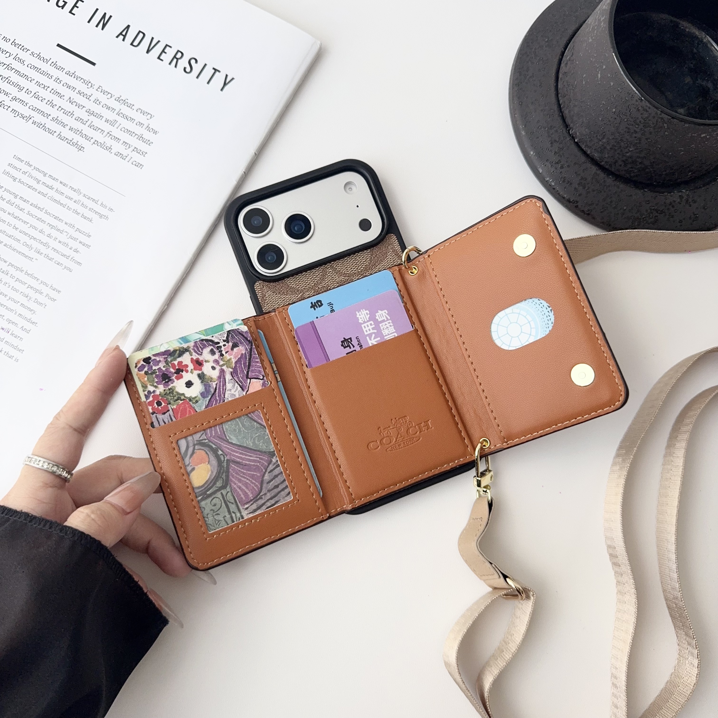 Leather CH iPhone Case With Wallet And Crossbody Strap-QBK2504