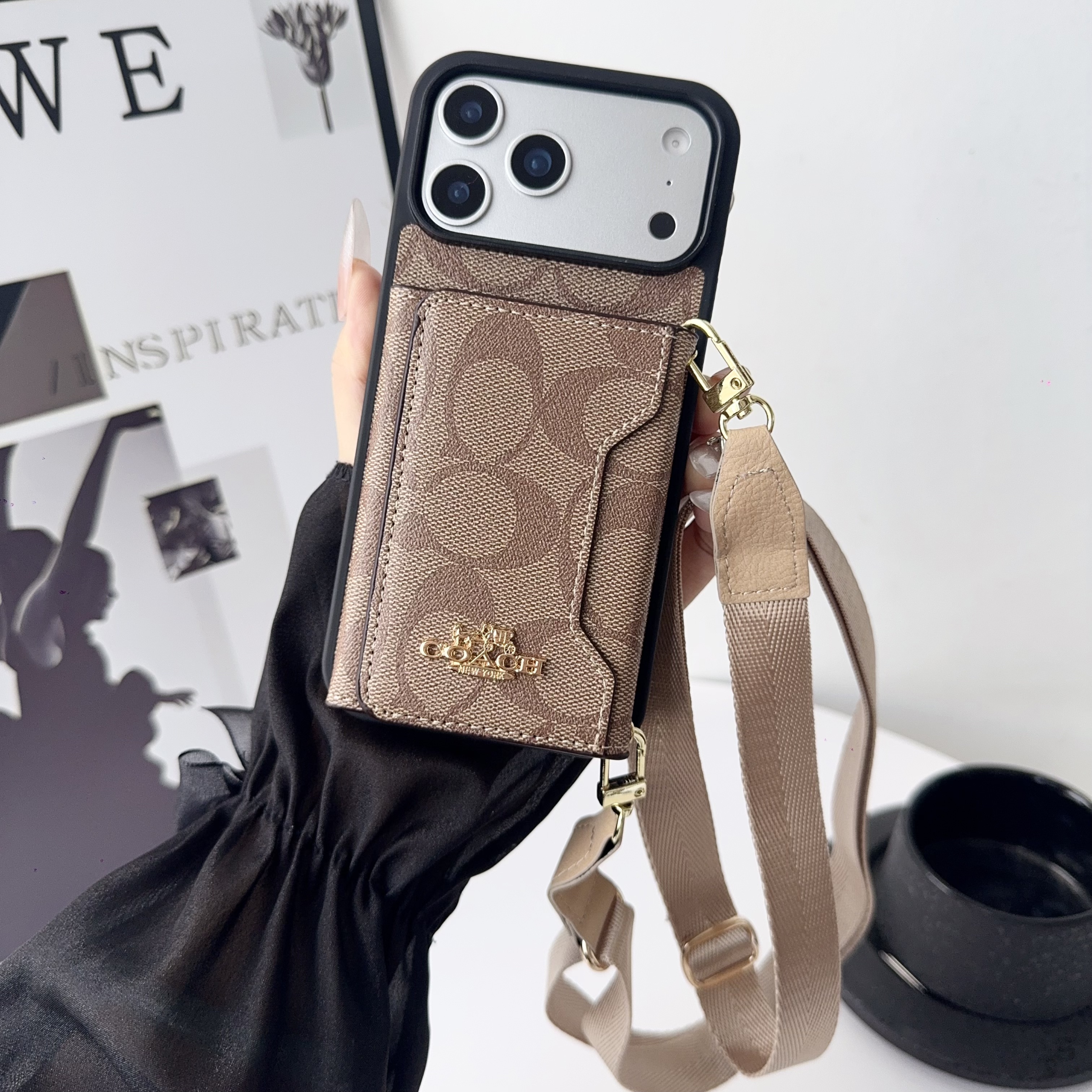 Leather CH iPhone Case With Wallet And Crossbody Strap-QBK2504