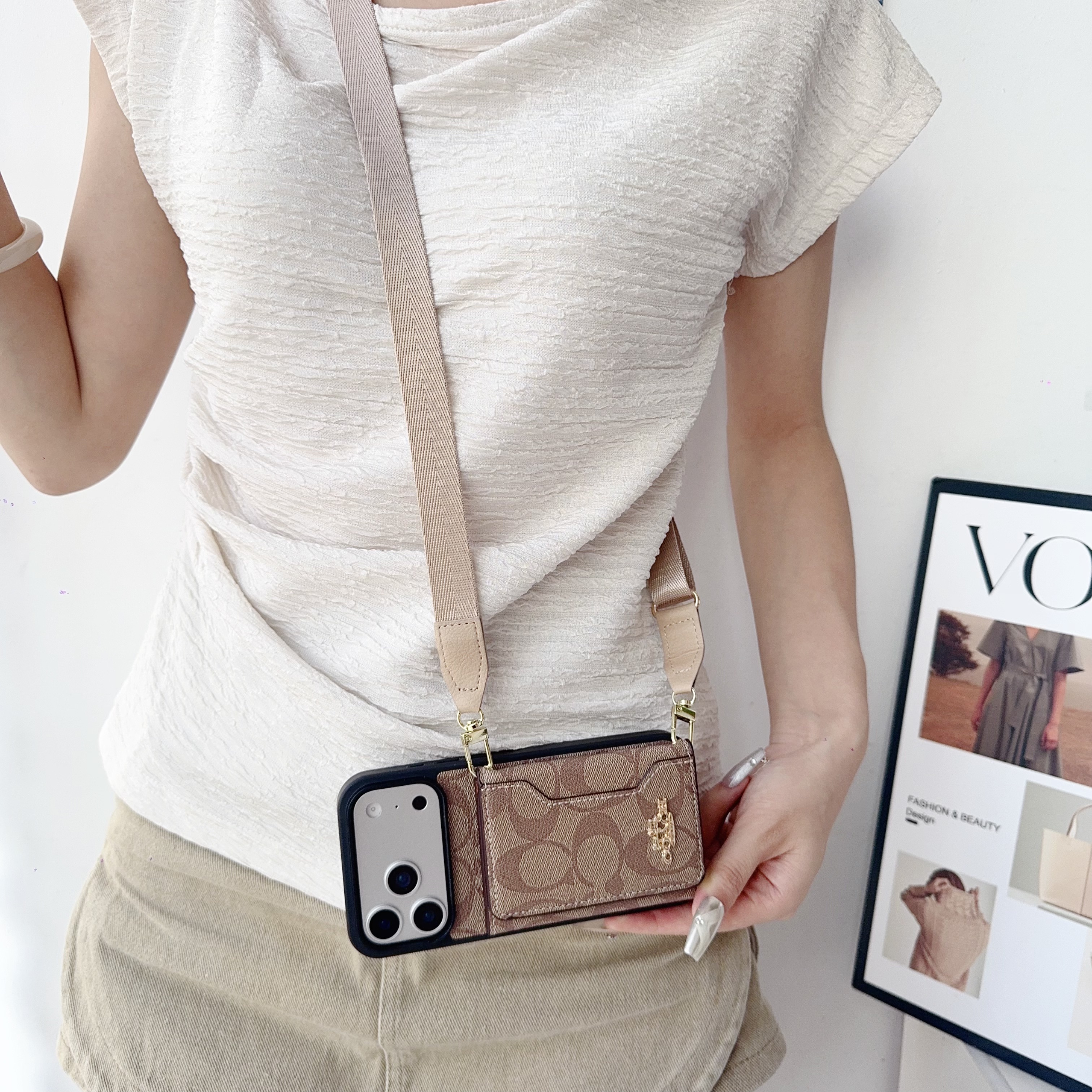 Leather CH iPhone Case With Wallet And Crossbody Strap-QBK2504