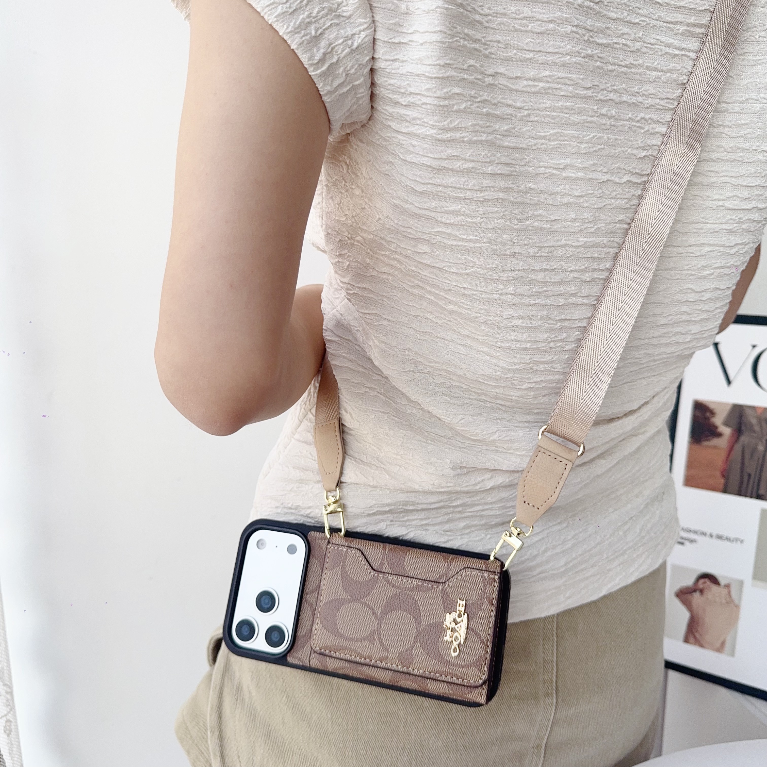 Leather CH iPhone Case With Wallet And Crossbody Strap-QBK2504