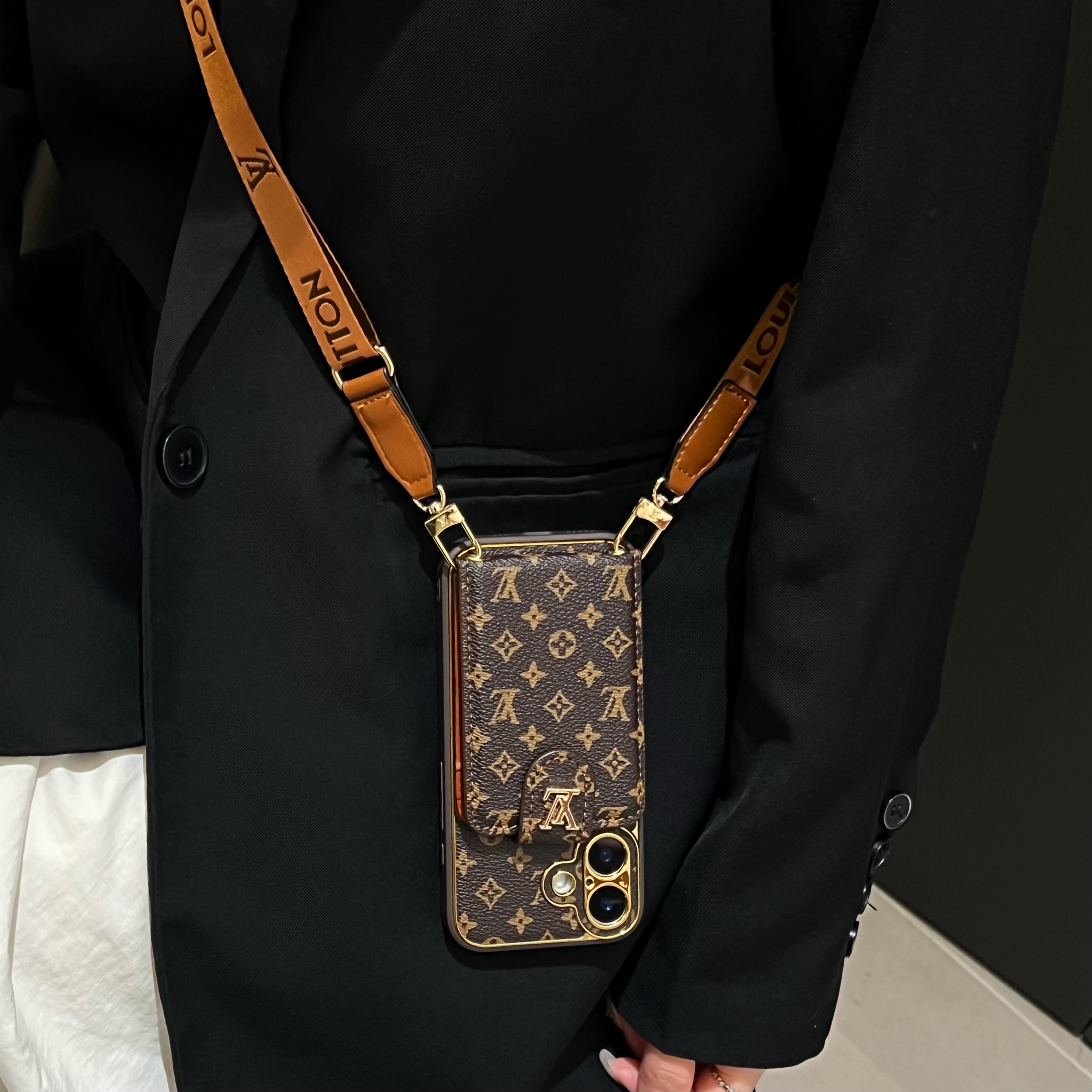 Monogram Phone Case With Card Holder And Strap Small Printing -XKB241520-casezom