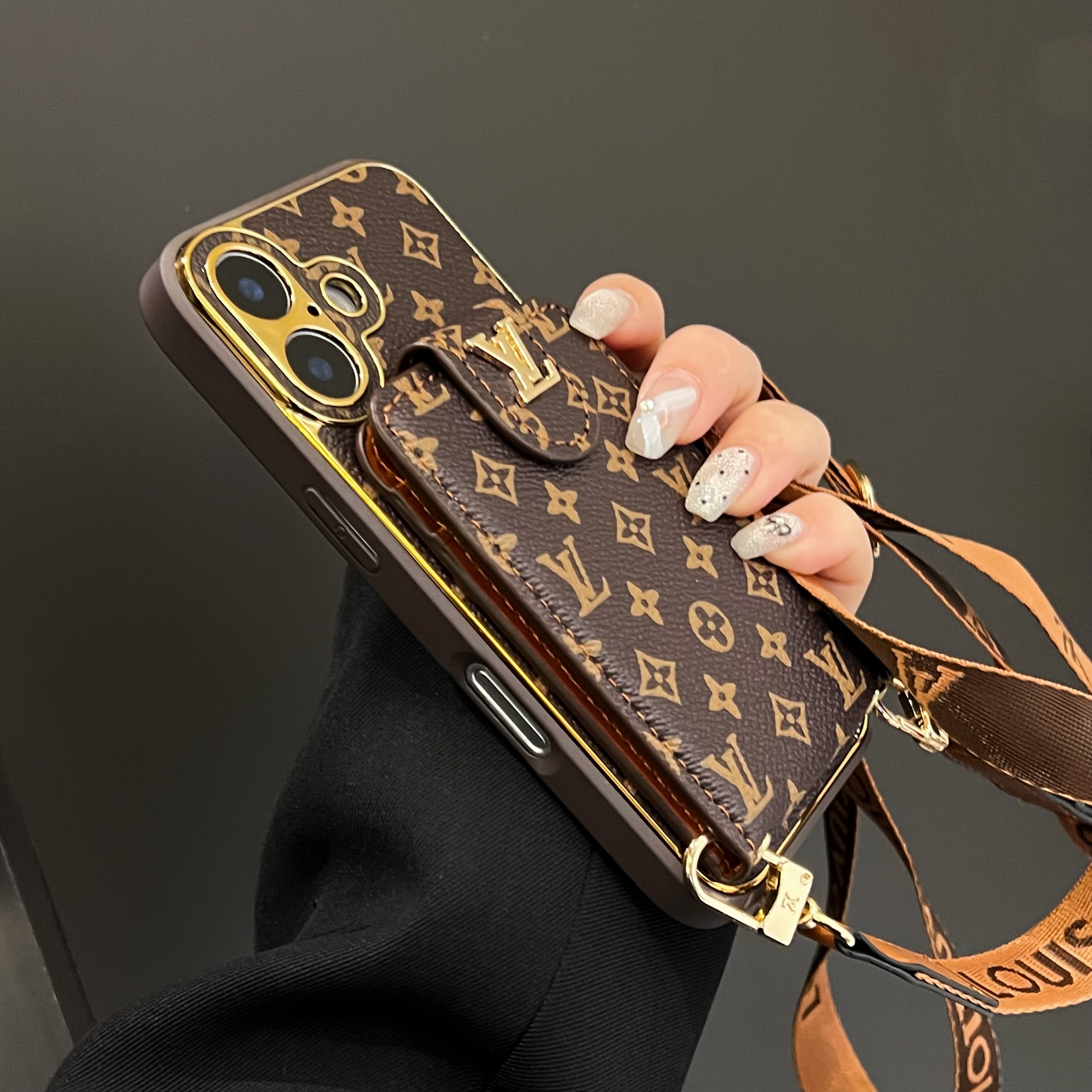 Monogram Phone Case With Card Holder And Strap Small Printing -XKB241520-casezom