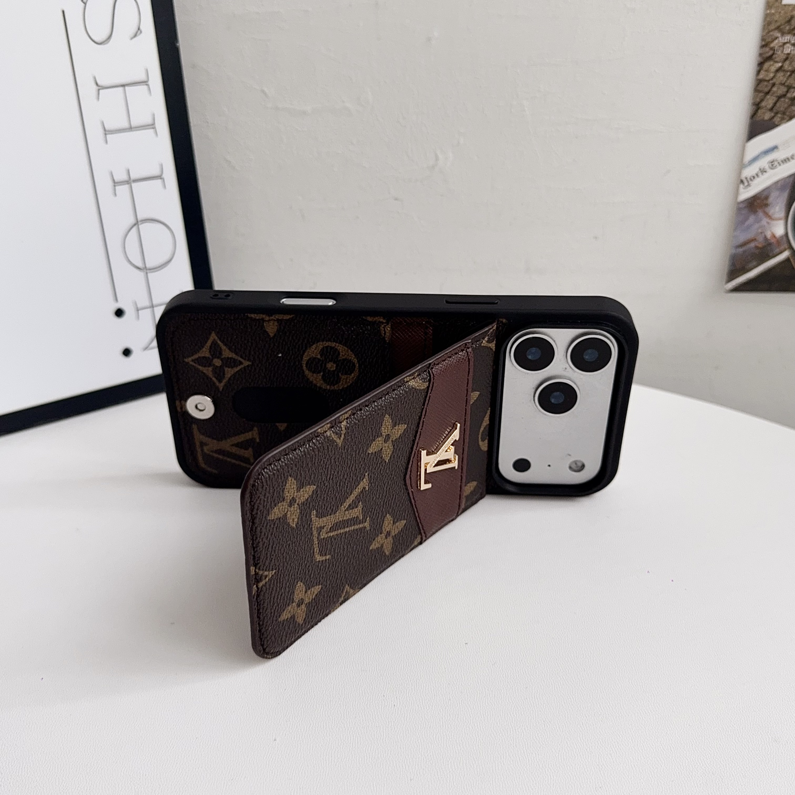 Luxury Leather Monogram iPhone Case With Card Holder -SXK251205