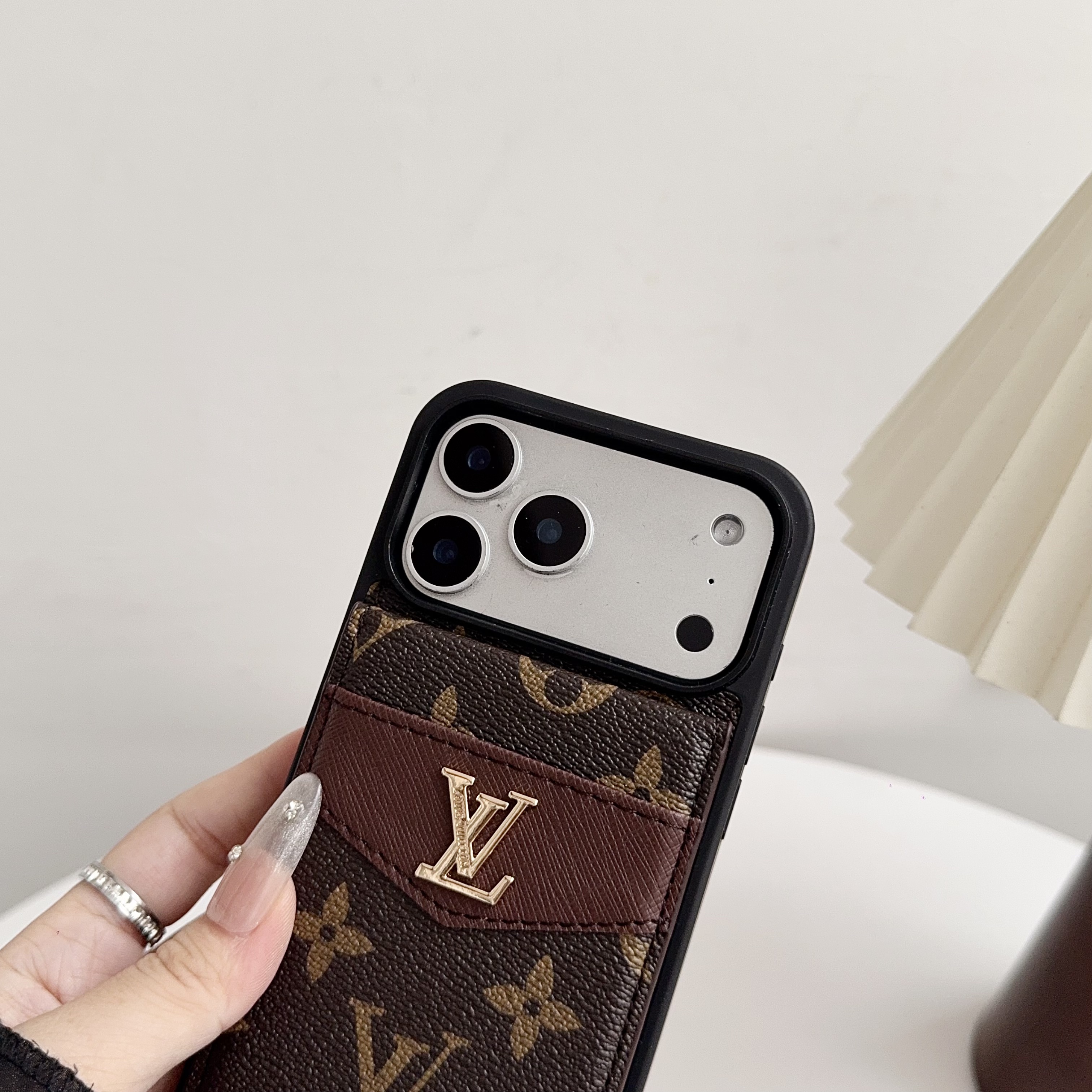 Luxury Leather Monogram iPhone Case With Card Holder -SXK251205