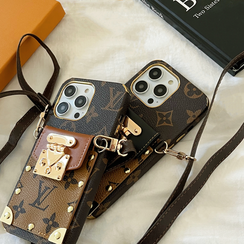 Monogram iPhone Case With Card Holder and Strap Brown-QBS240113-GTOCASE