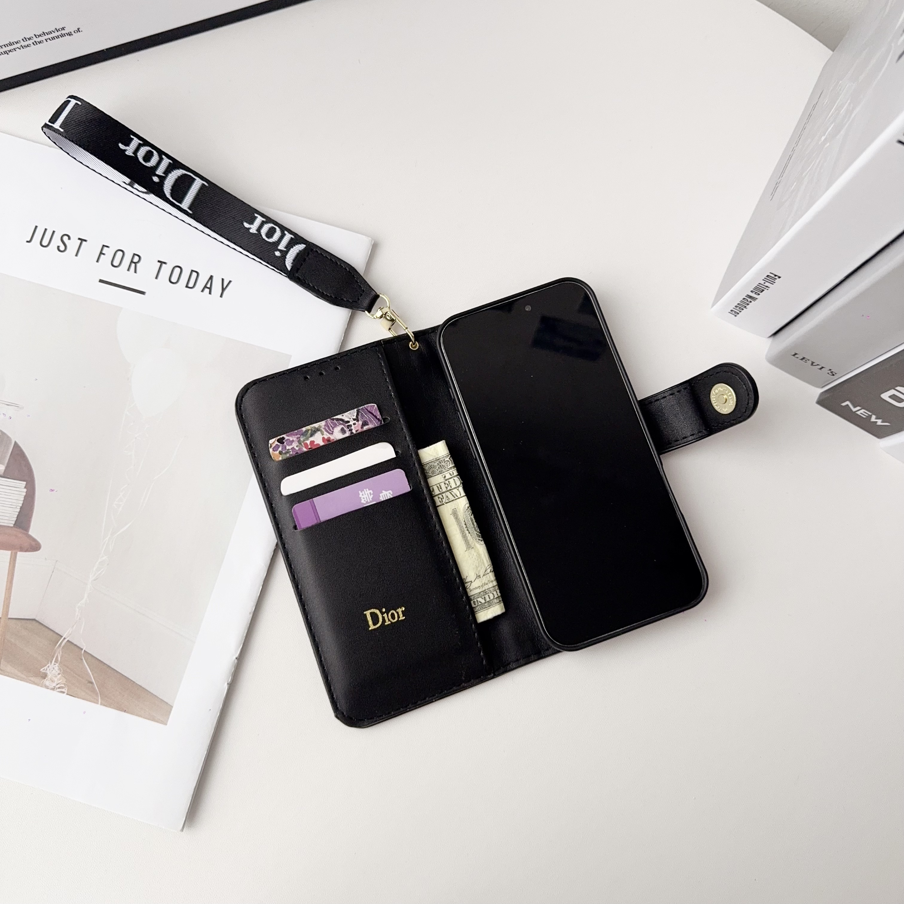 CD iPhone Case With Card Holder And Wrist Strap-CZW251138