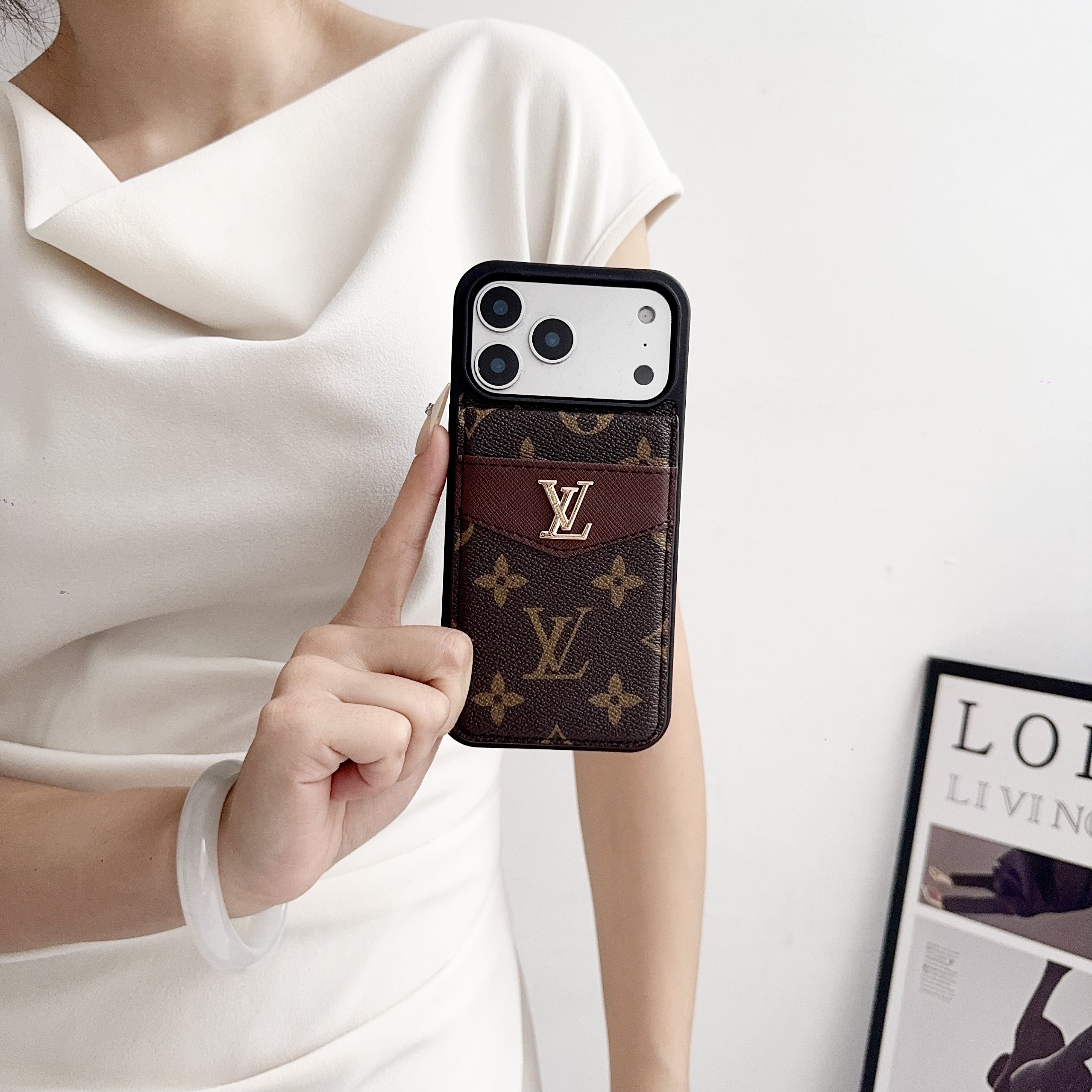 Luxury Leather Monogram iPhone Case With Card Holder -SXK251205
