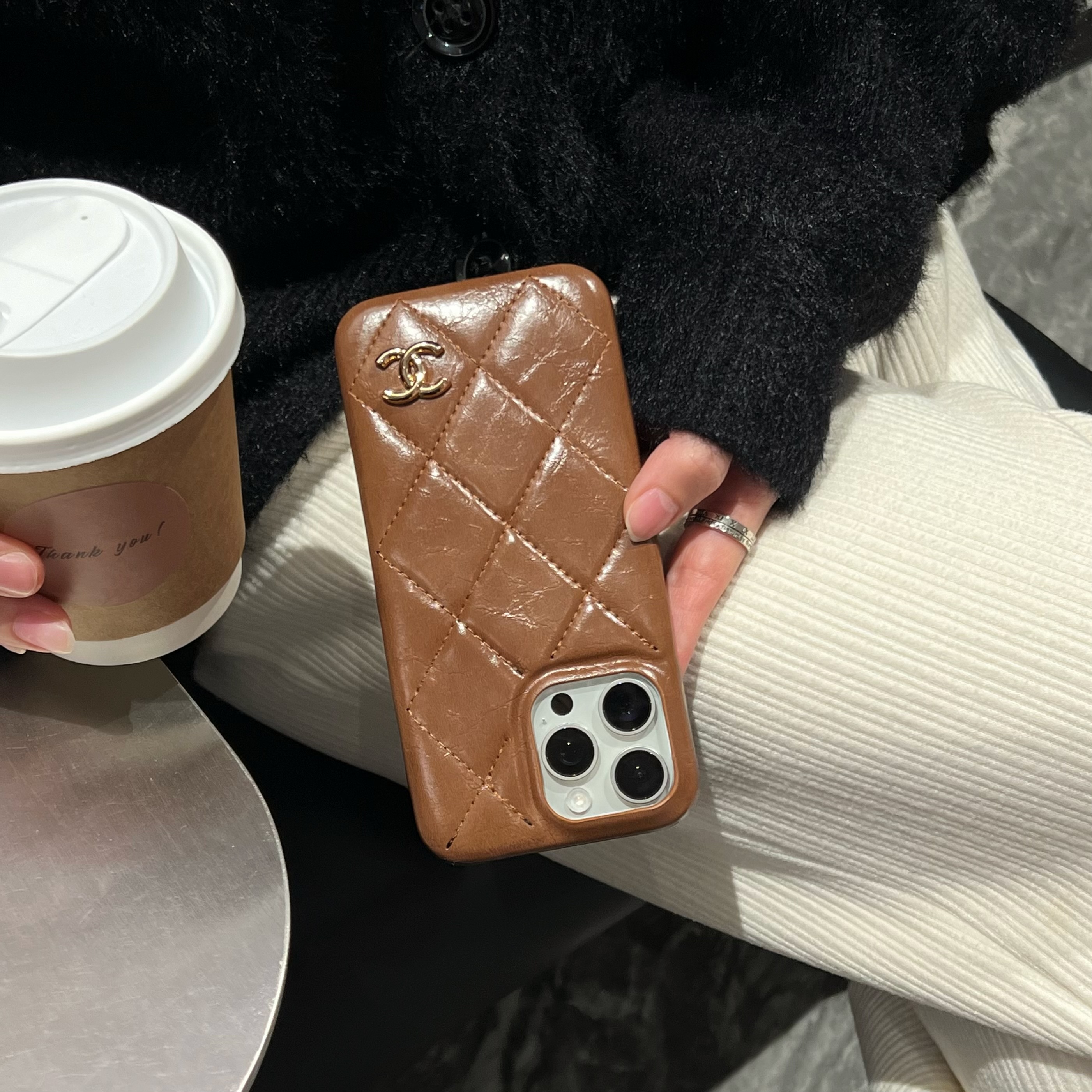 Leather CC Phone Case For iPhone Brown-XNP250605