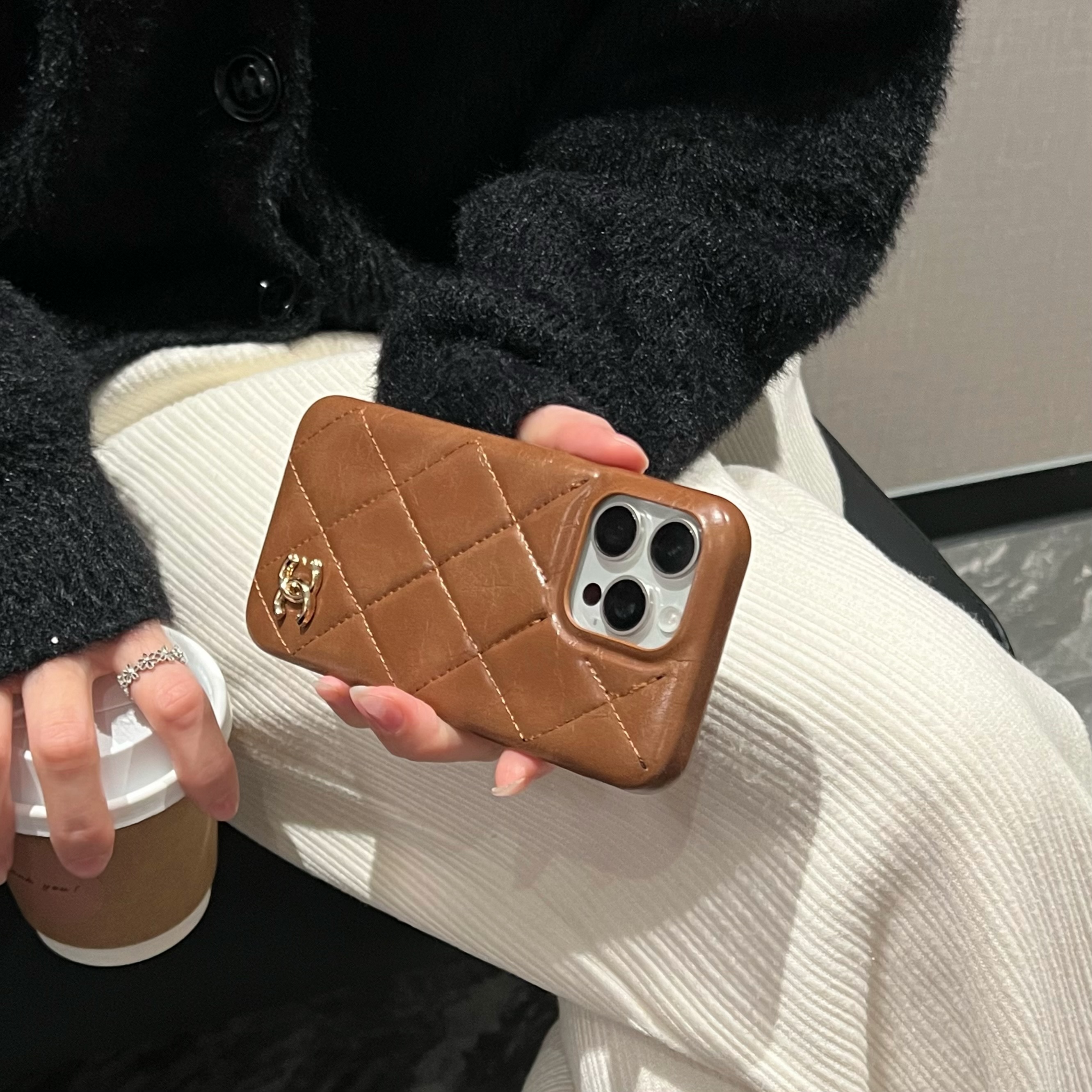 Leather CC Phone Case For iPhone Brown-XNP250605