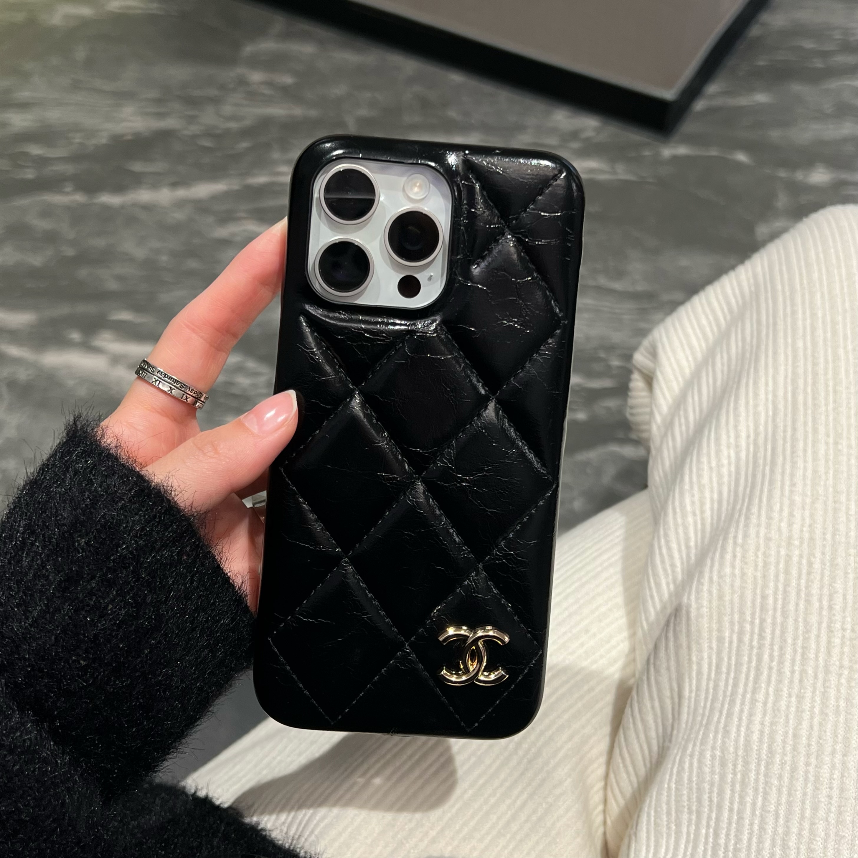 Leather CC Phone Case For iPhone Black-XNP250605