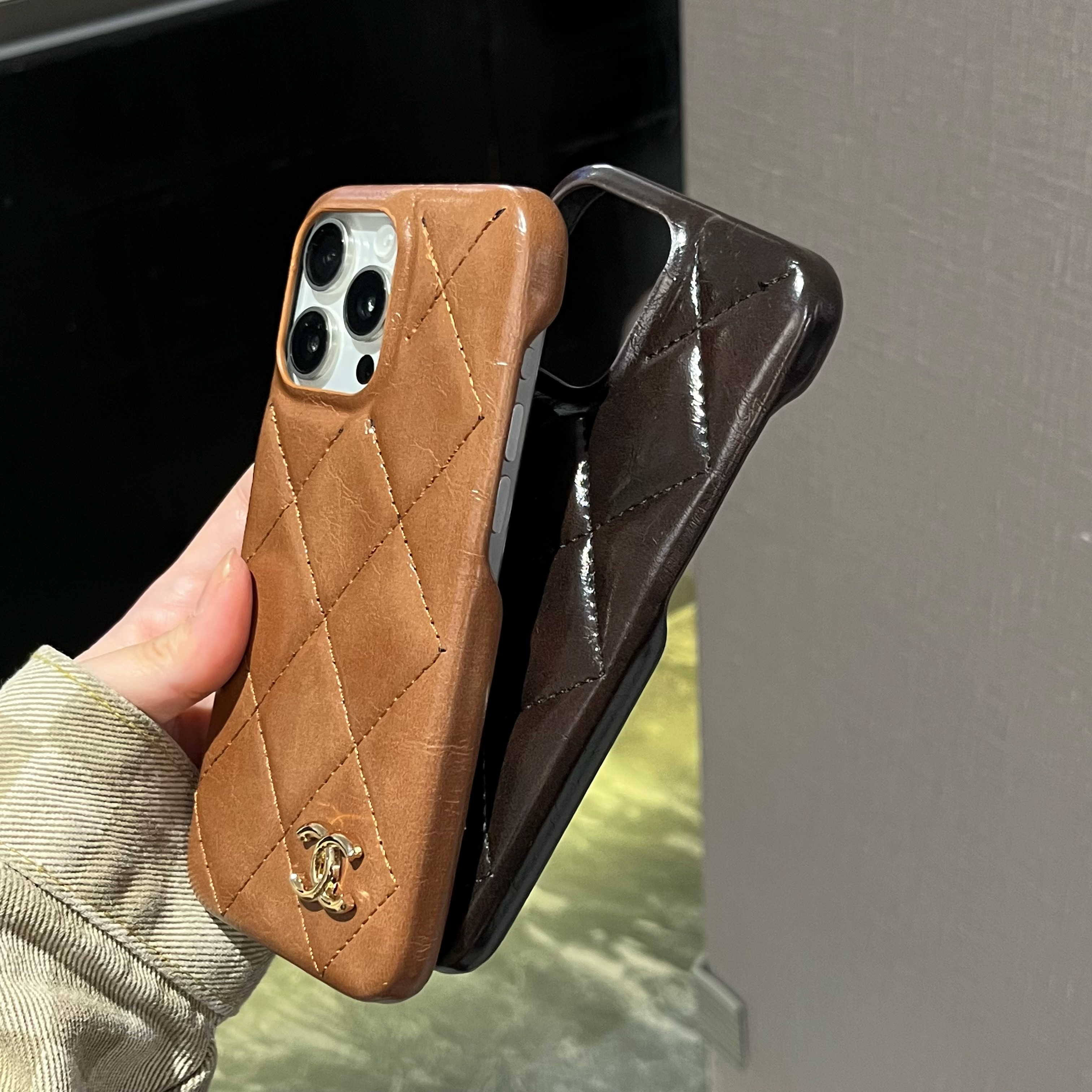 Leather CC Phone Case For iPhone Brown-XNP250605