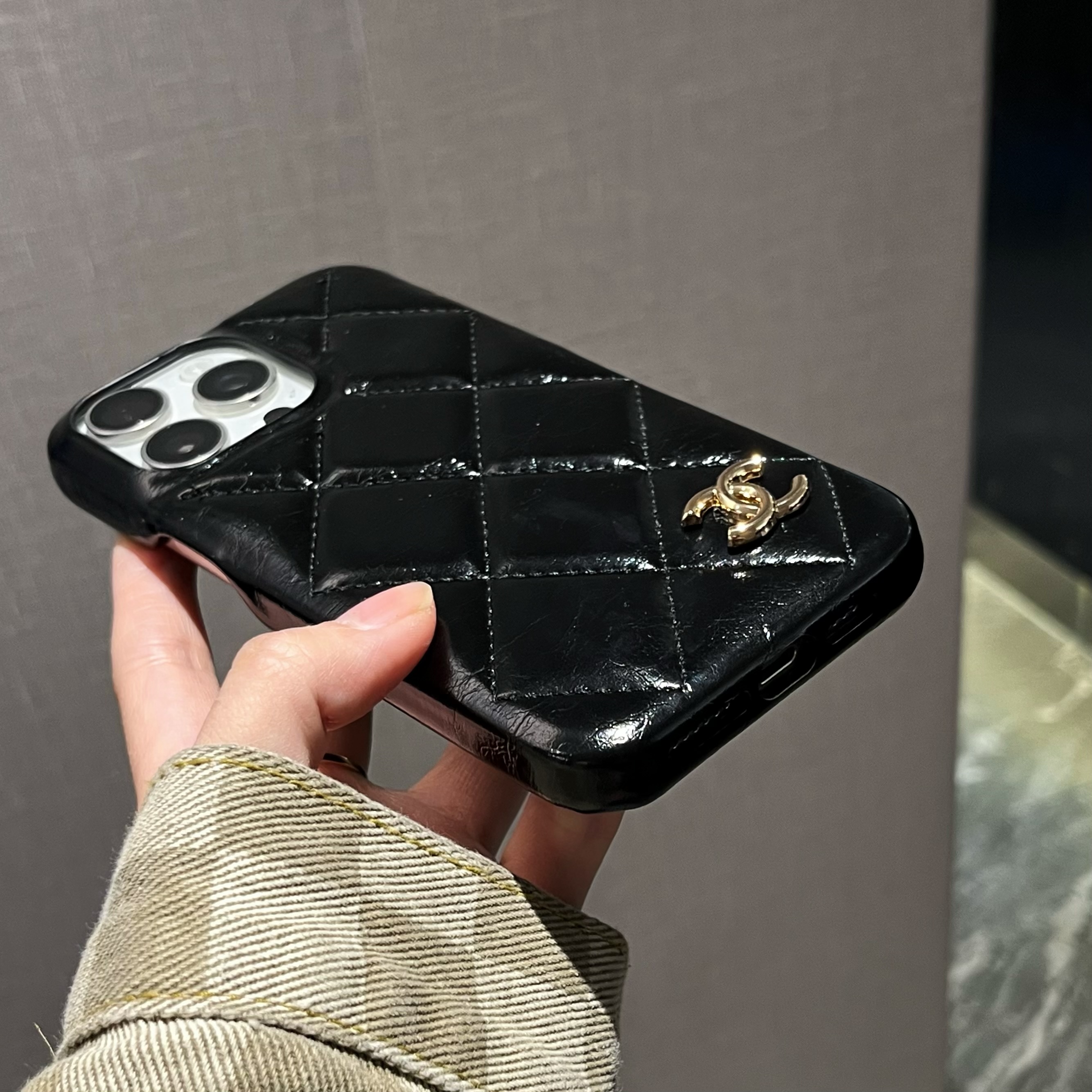 Leather CC Phone Case For iPhone Black-XNP250605