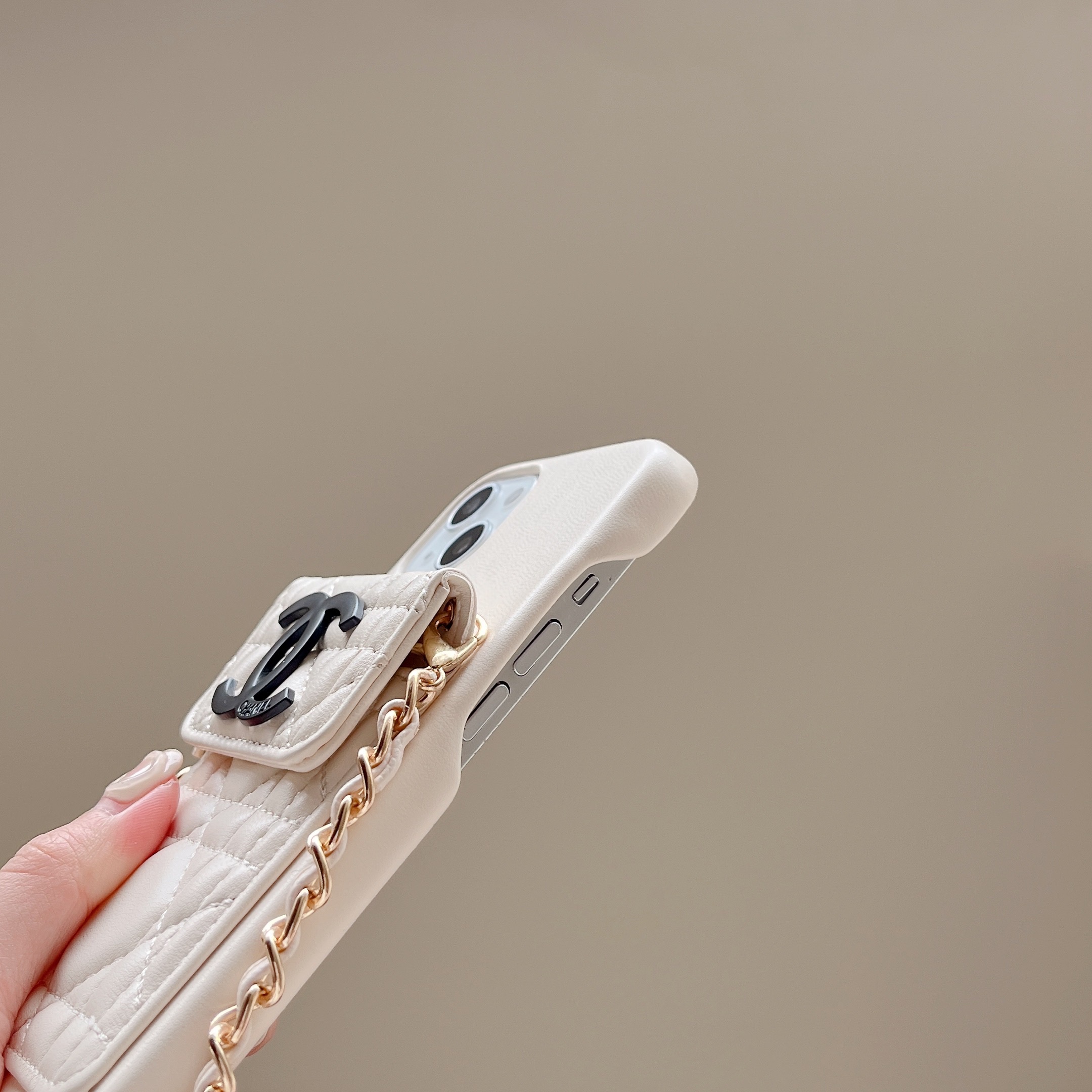 Leather CC Phone Case With Wallet And Strap For iPhone White -QBK251805