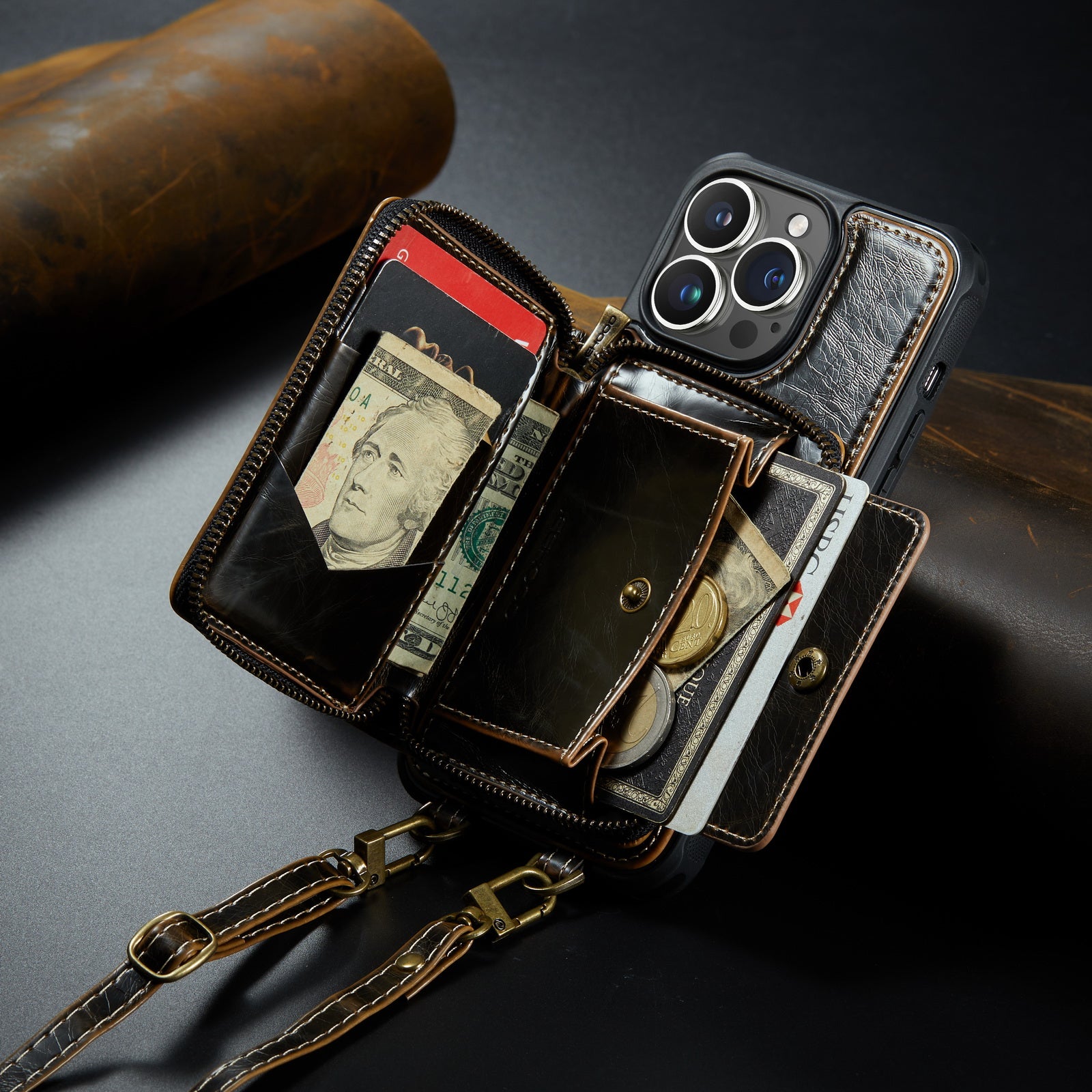 Luxury Leather Wallet Crossbody iPhone Case – HKS251425