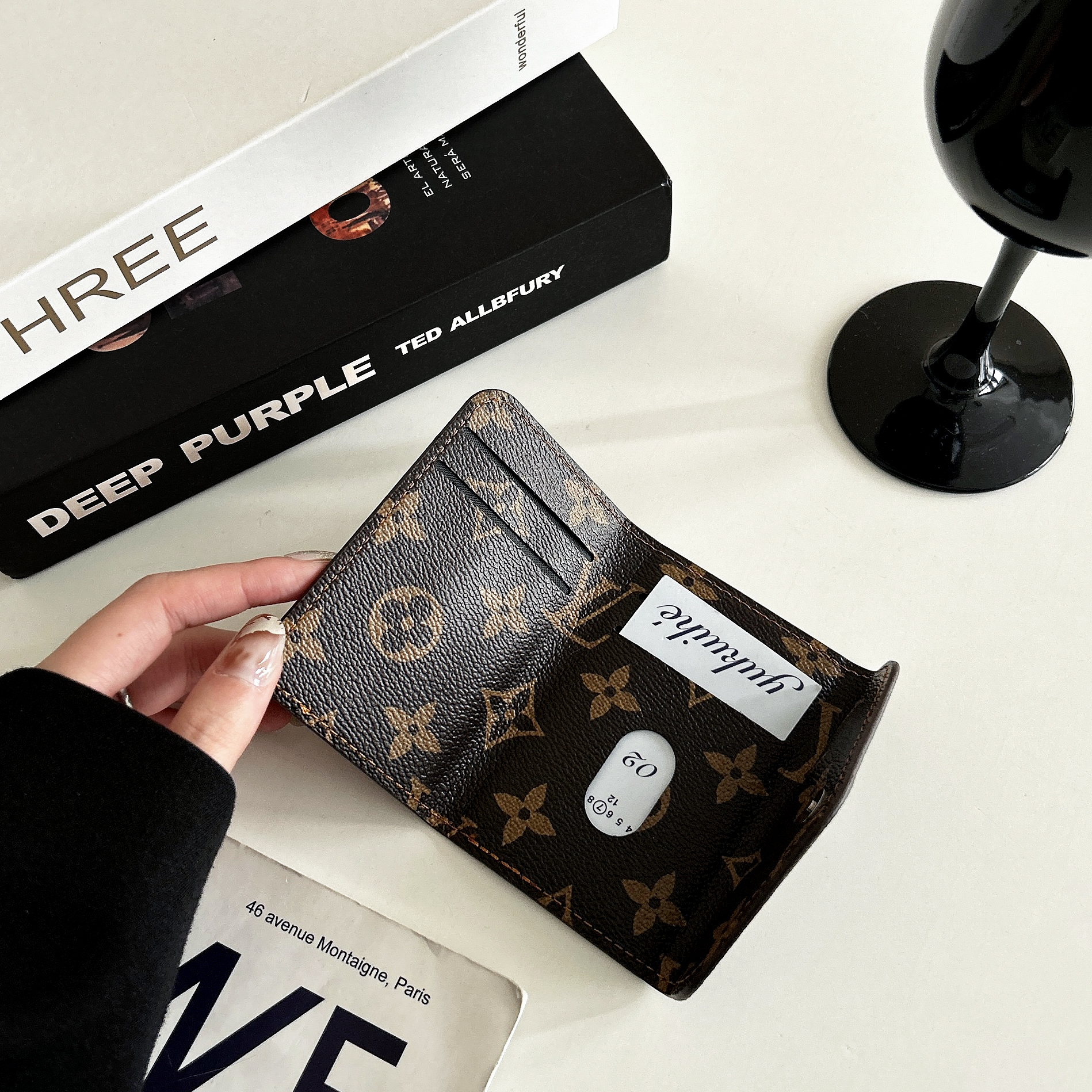 Leather  Monogram Phone Case With Card Holder For iPhone Black-BMKQ241757-casezom