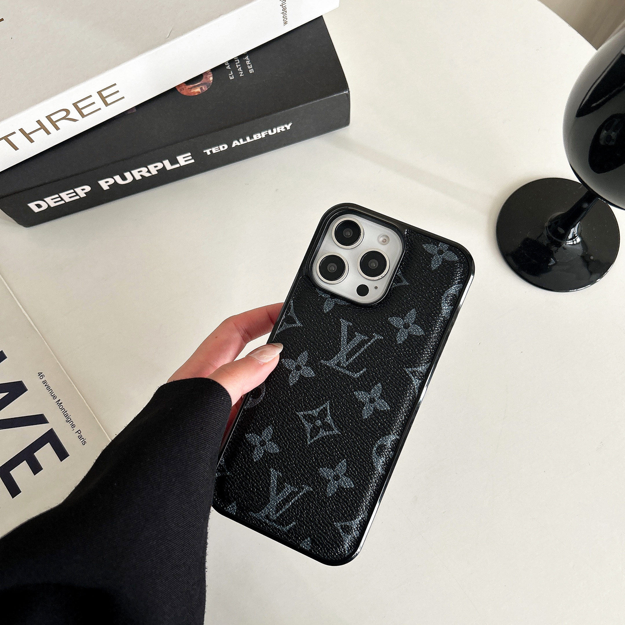 Leather  Monogram Phone Case For iPhone Black-BMK241125-casezom