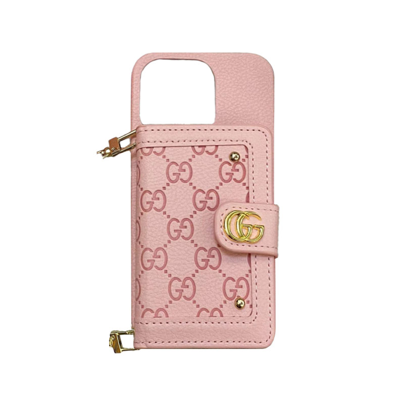 GG iPhone Case With Wallet And Strap Pink -ZY241720-GTOCASE