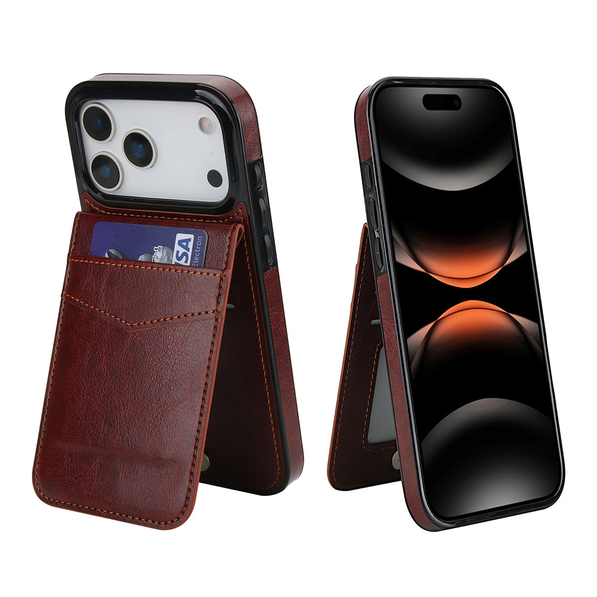 Premium Leather Classic iPhone Case With Credit Card Holder-ZDK250927