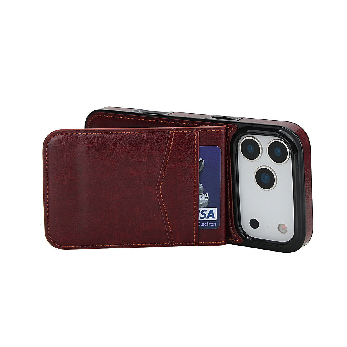 Premium Leather Classic iPhone Case With Credit Card Holder-ZDK250927