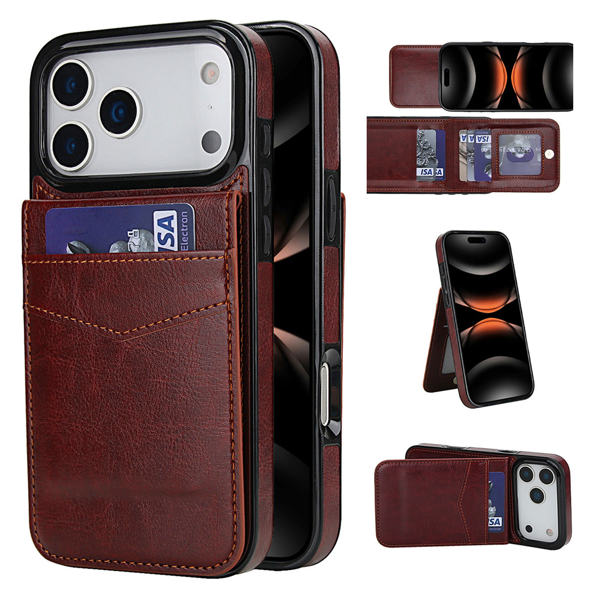 Premium Leather Classic iPhone Case With Credit Card Holder-ZDK250927