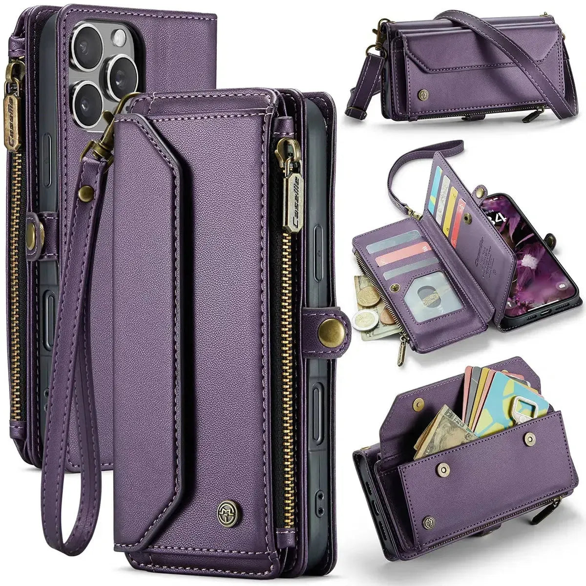 Leather iPhone Case With Zipper Wallet RFID Blocking-LLK251134