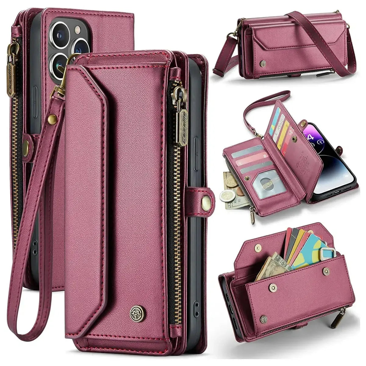Leather iPhone Case With Zipper Wallet RFID Blocking-LLK251134