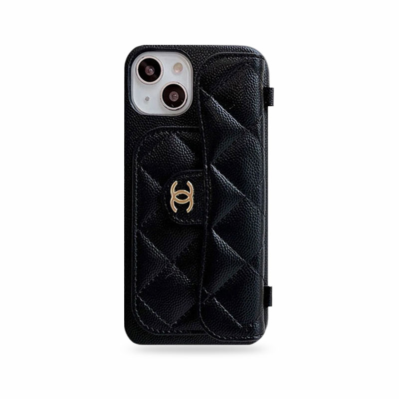 CC iPhone Case With Card Holder And Strap Black -SLK240104