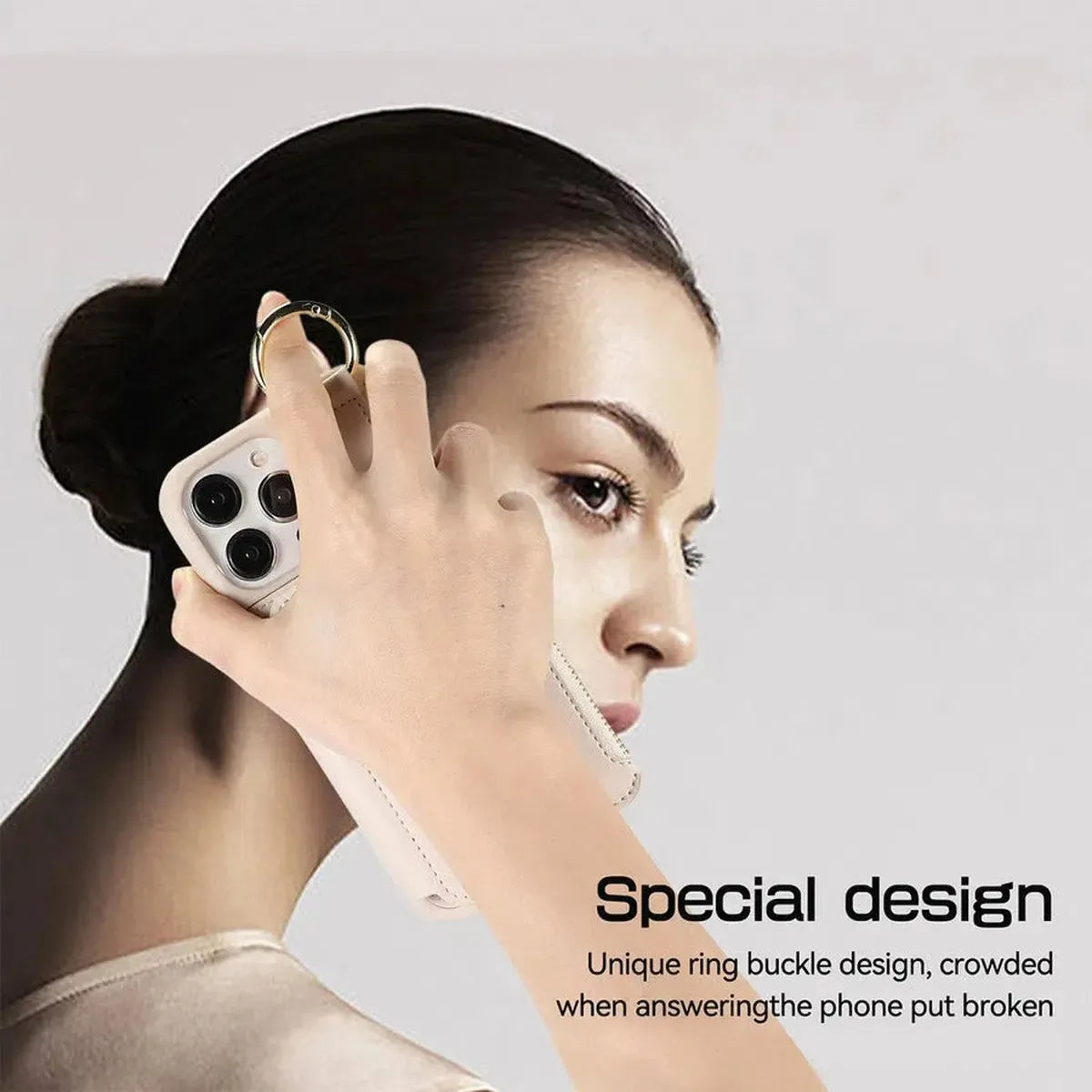 iPhone Wallet Case with Wrist and Shoulder Strap Card Holder Ring Stand Flip Zipper-BTK250927