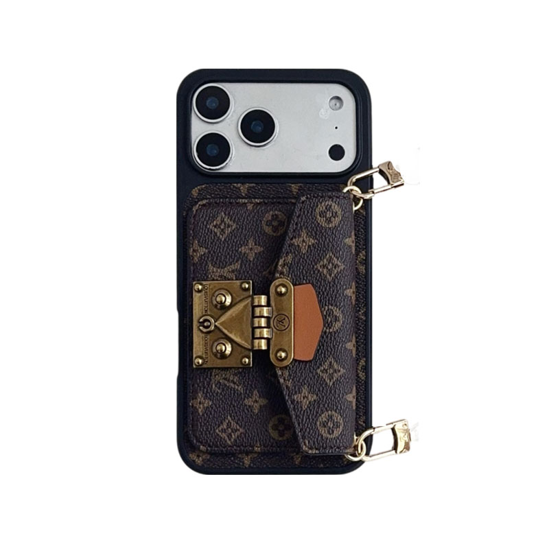 Classic Leather Monogram iPhone Case With Card Holder And Strap-MYK251305