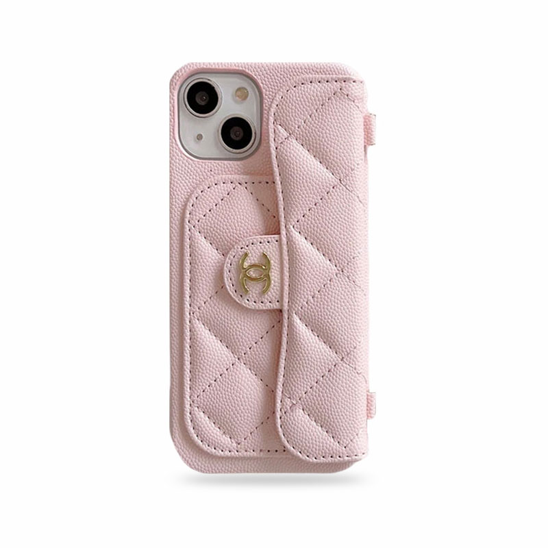 CC iPhone Case With Card Holder And Strap Pink -SLK240104