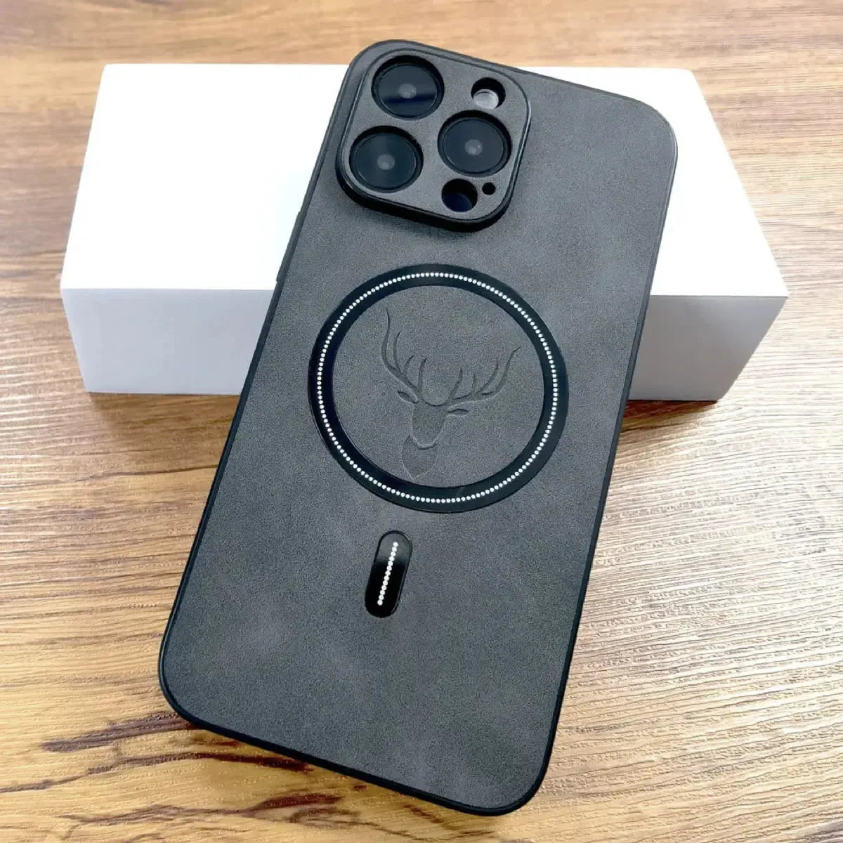 Luxury  Leather Deer iPhone Case For Magsafe Wireless Charge Full Cover