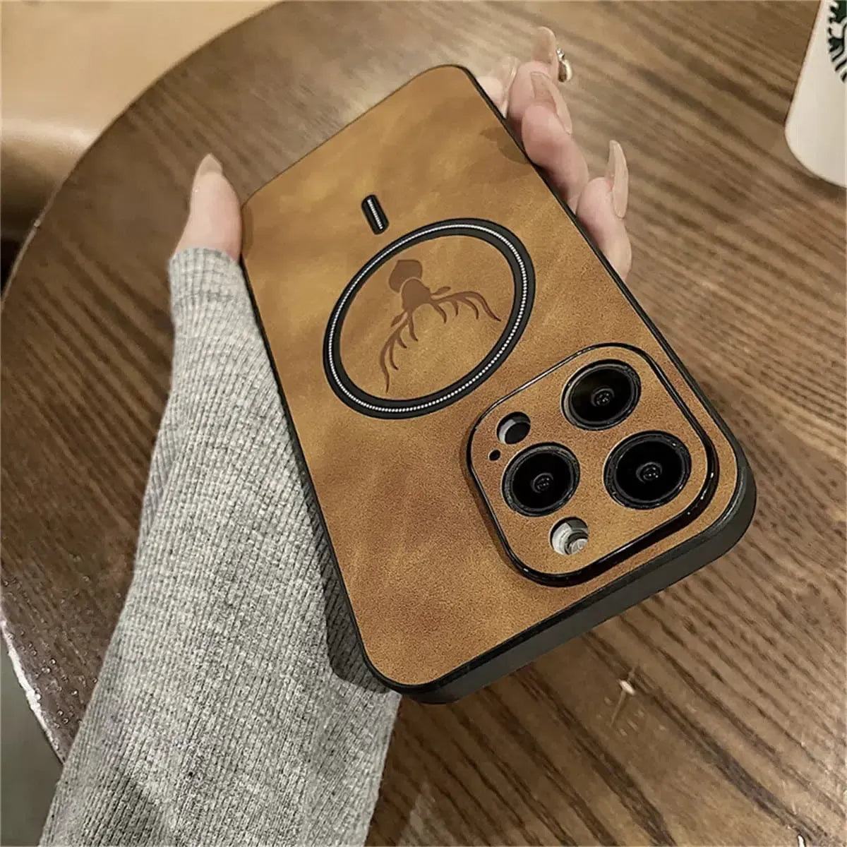 Luxury  Leather Deer iPhone Case For Magsafe Wireless Charge Full Cover