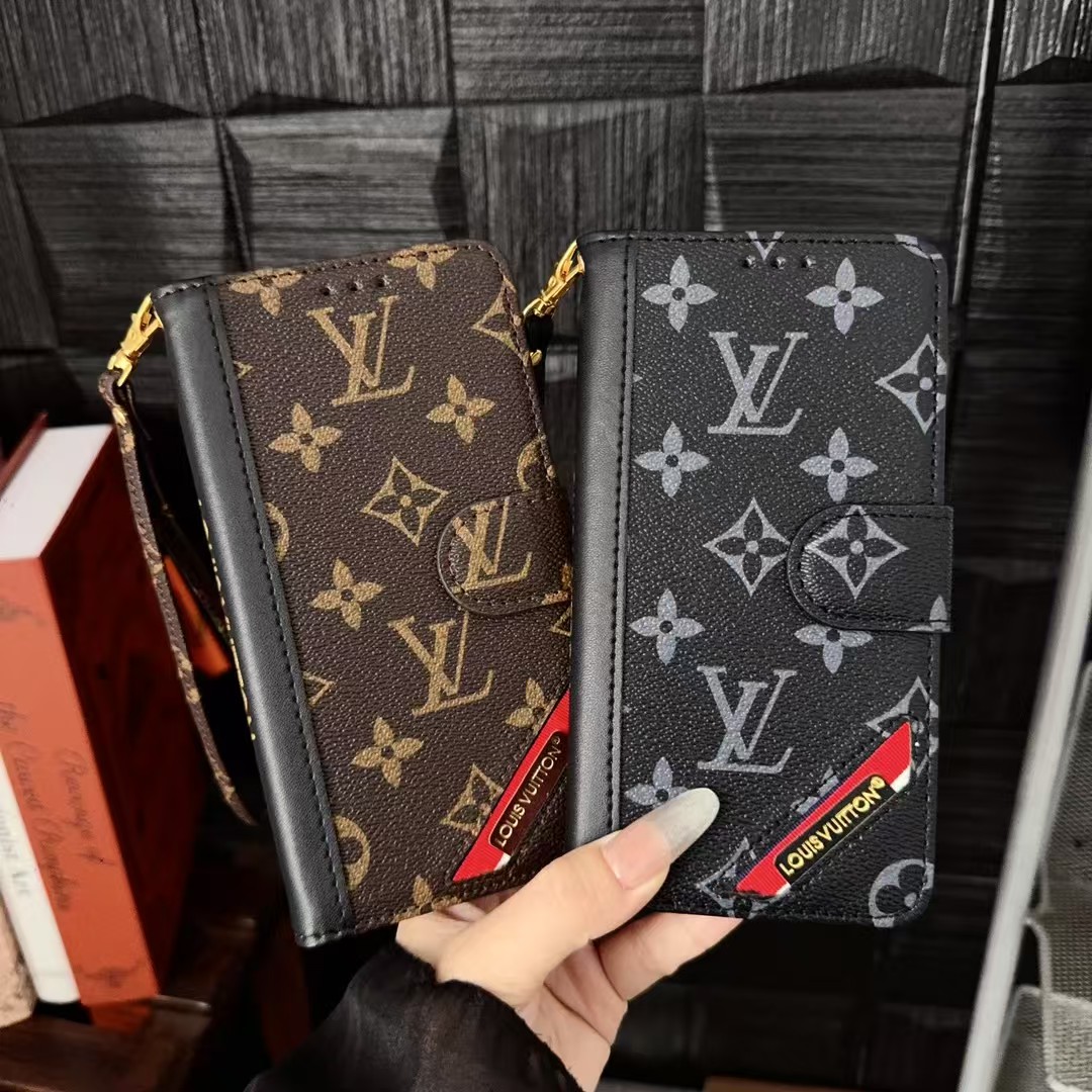 Luxury Leather Monogram iPhone Case with Card Holder and Cash Pocket-HYL25001