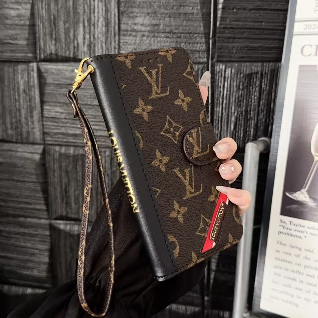 Luxury Leather Monogram iPhone Case with Card Holder and Cash Pocket-HYL25001