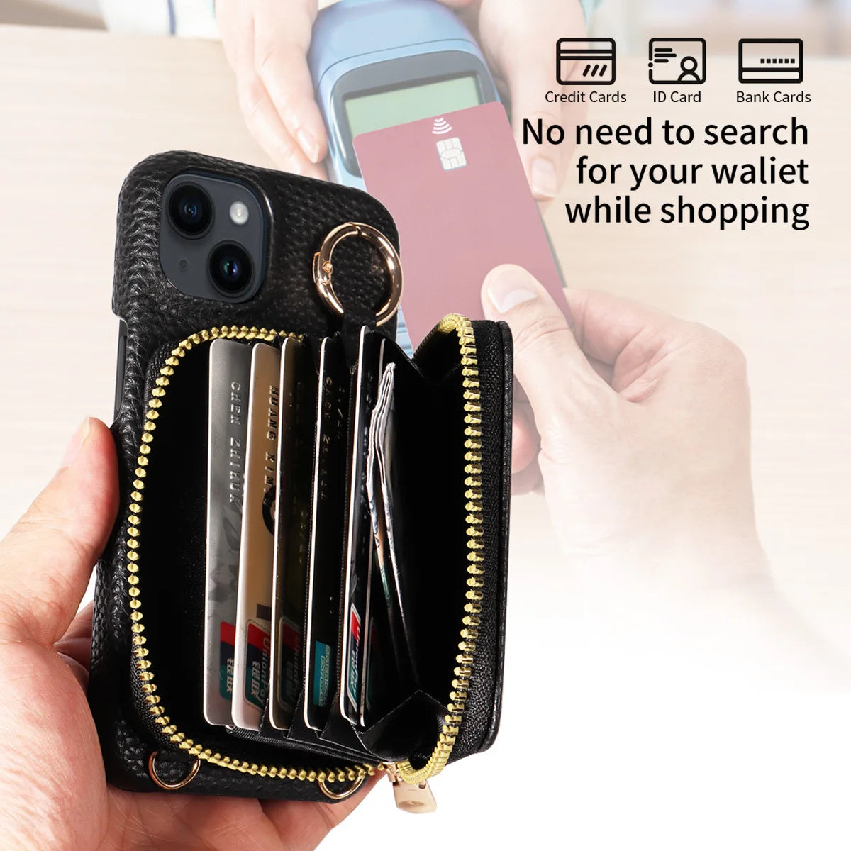 Luxury Zipper Wallet Crossbody iPhone Case-QBZ251152